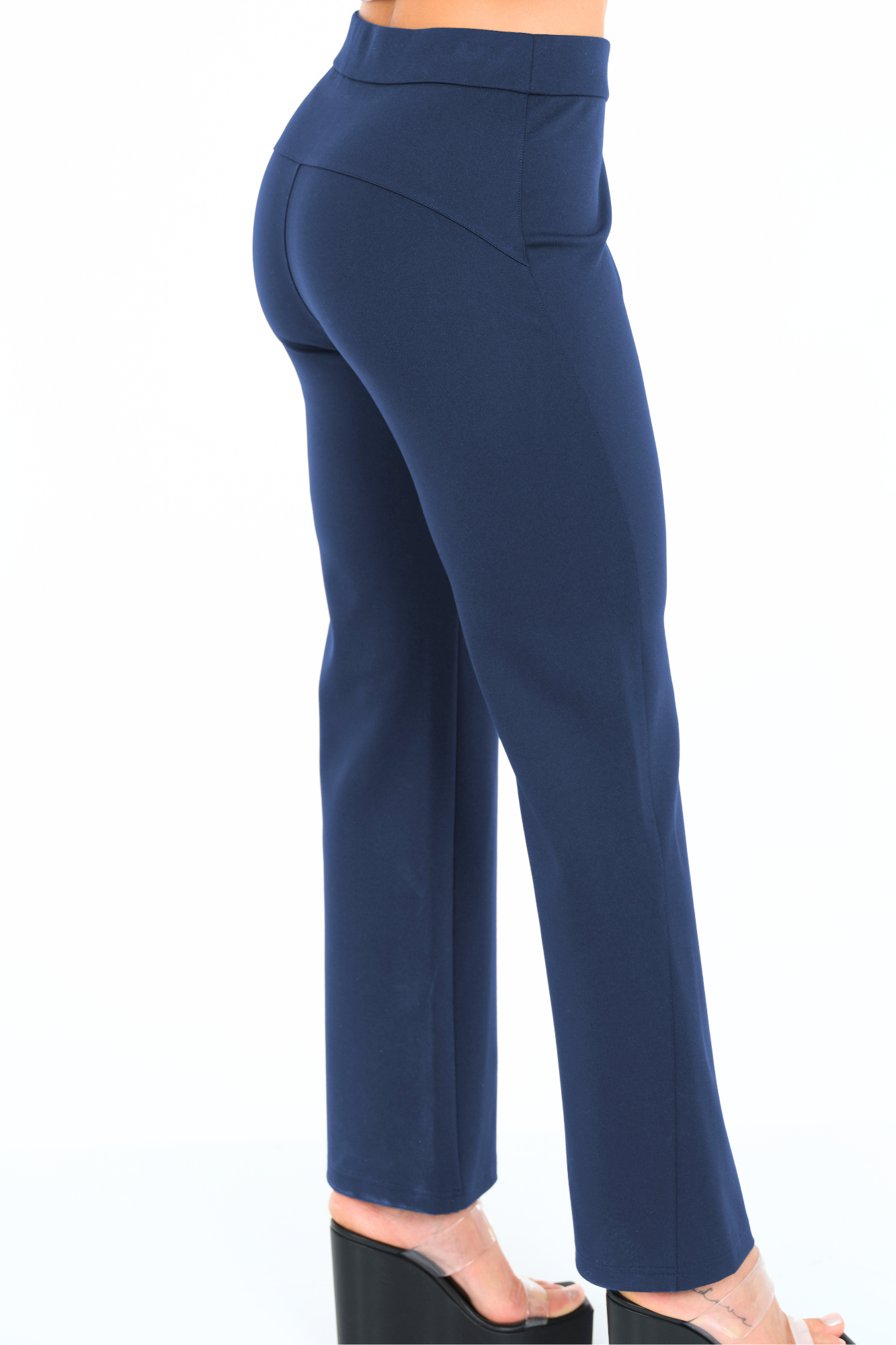 Navy Wide Leg Pull On Soft Ponte Pant- "Steffi" LIOR