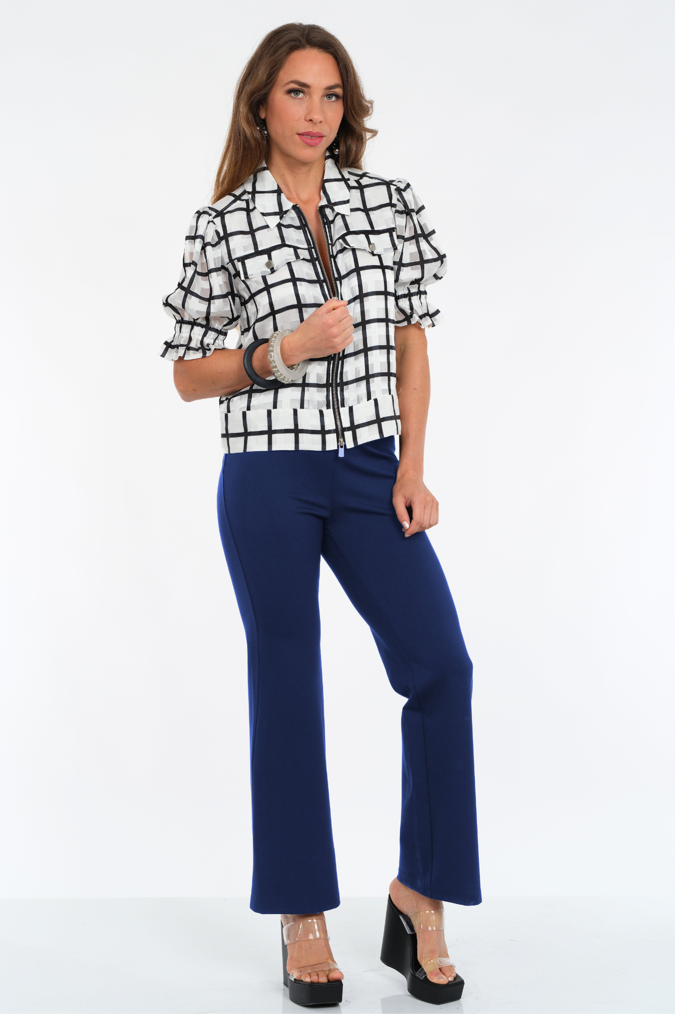 Navy Wide Leg Pull On Soft Ponte Pant- "Steffi" LIOR
