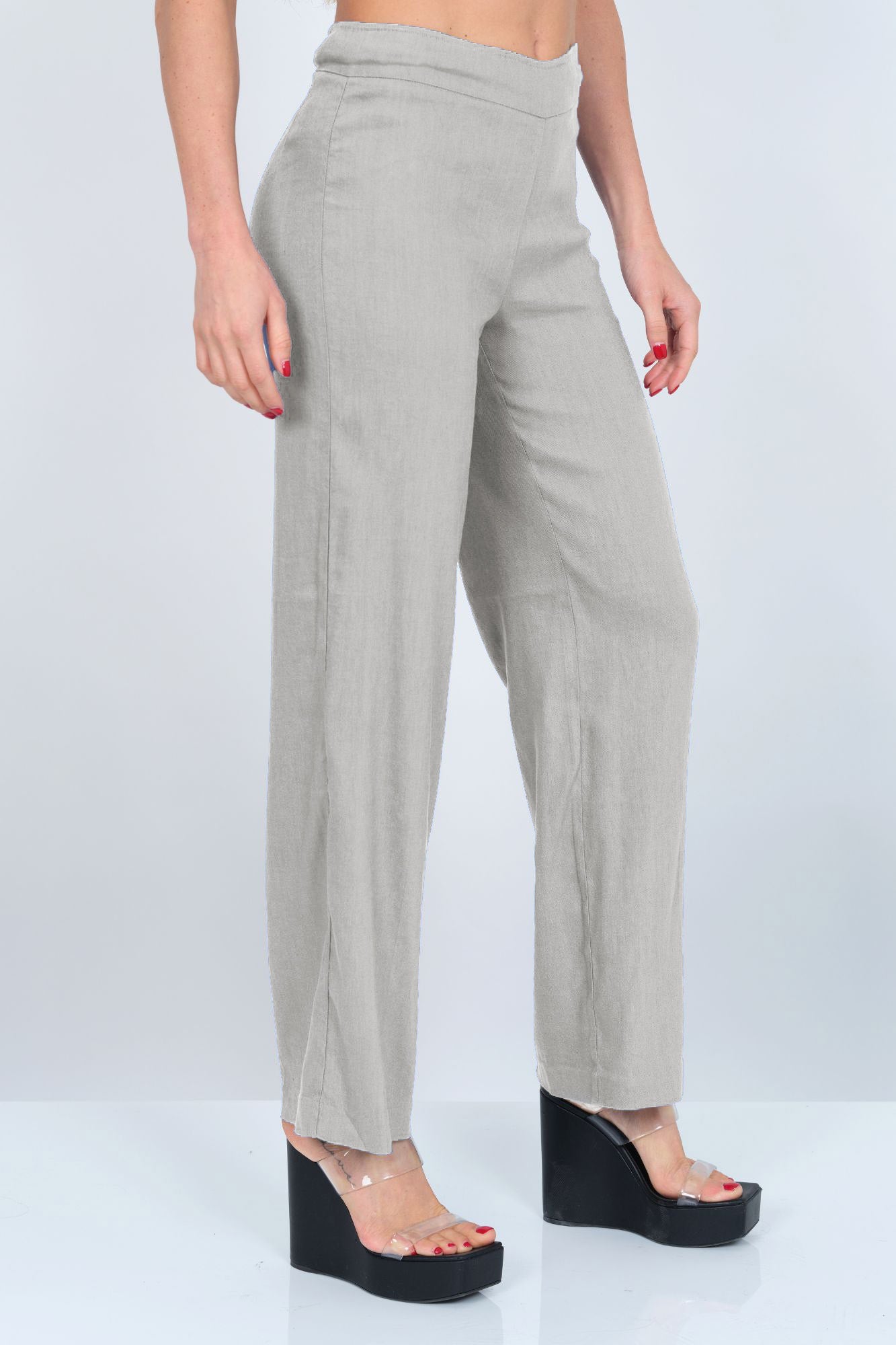 Beige Stretchy Linen Pull On Pant
