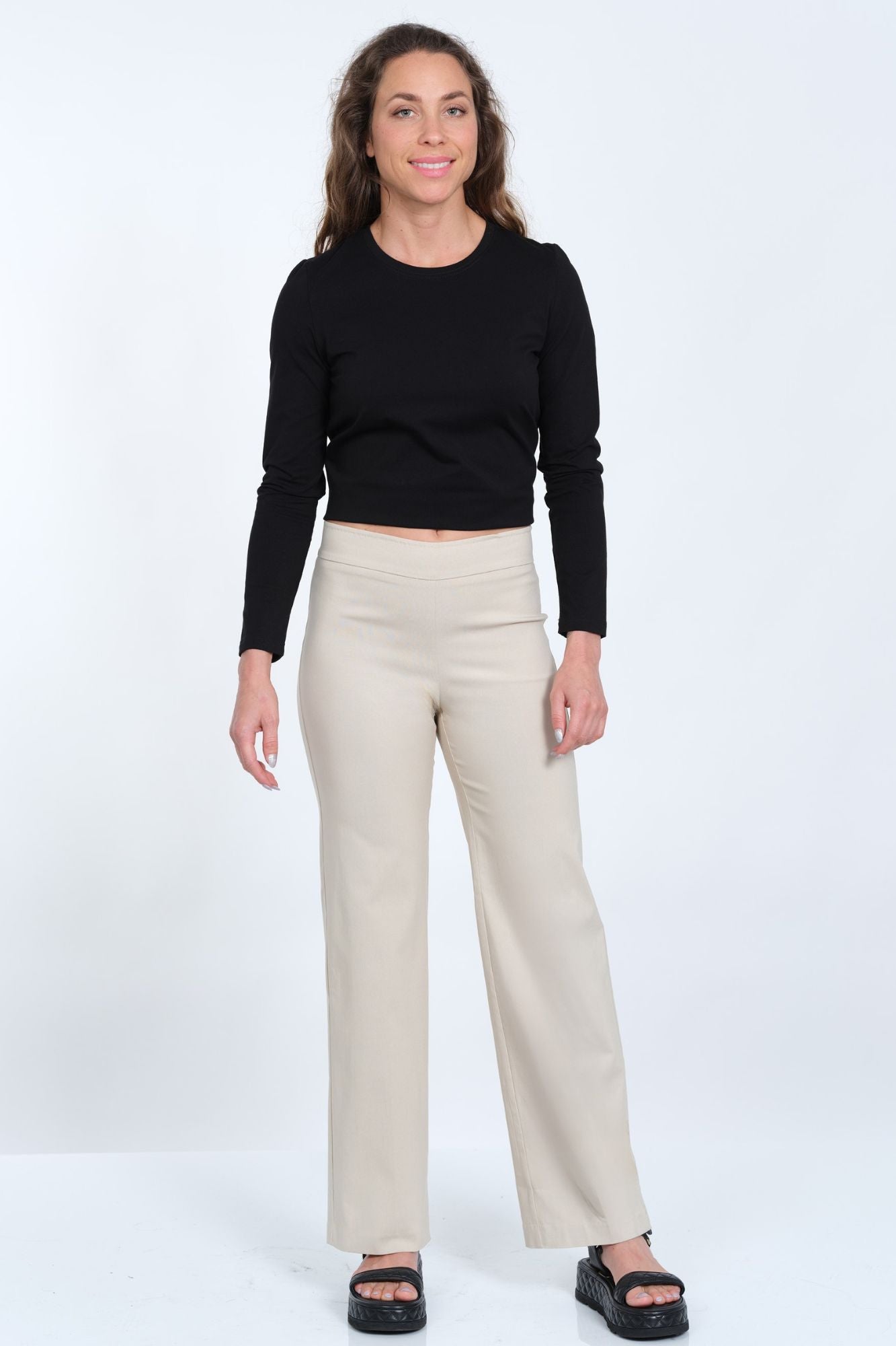 LIOR Women's Mini Flare Pull On Pant 30" Inseam Dressy Fabric - "Stella"