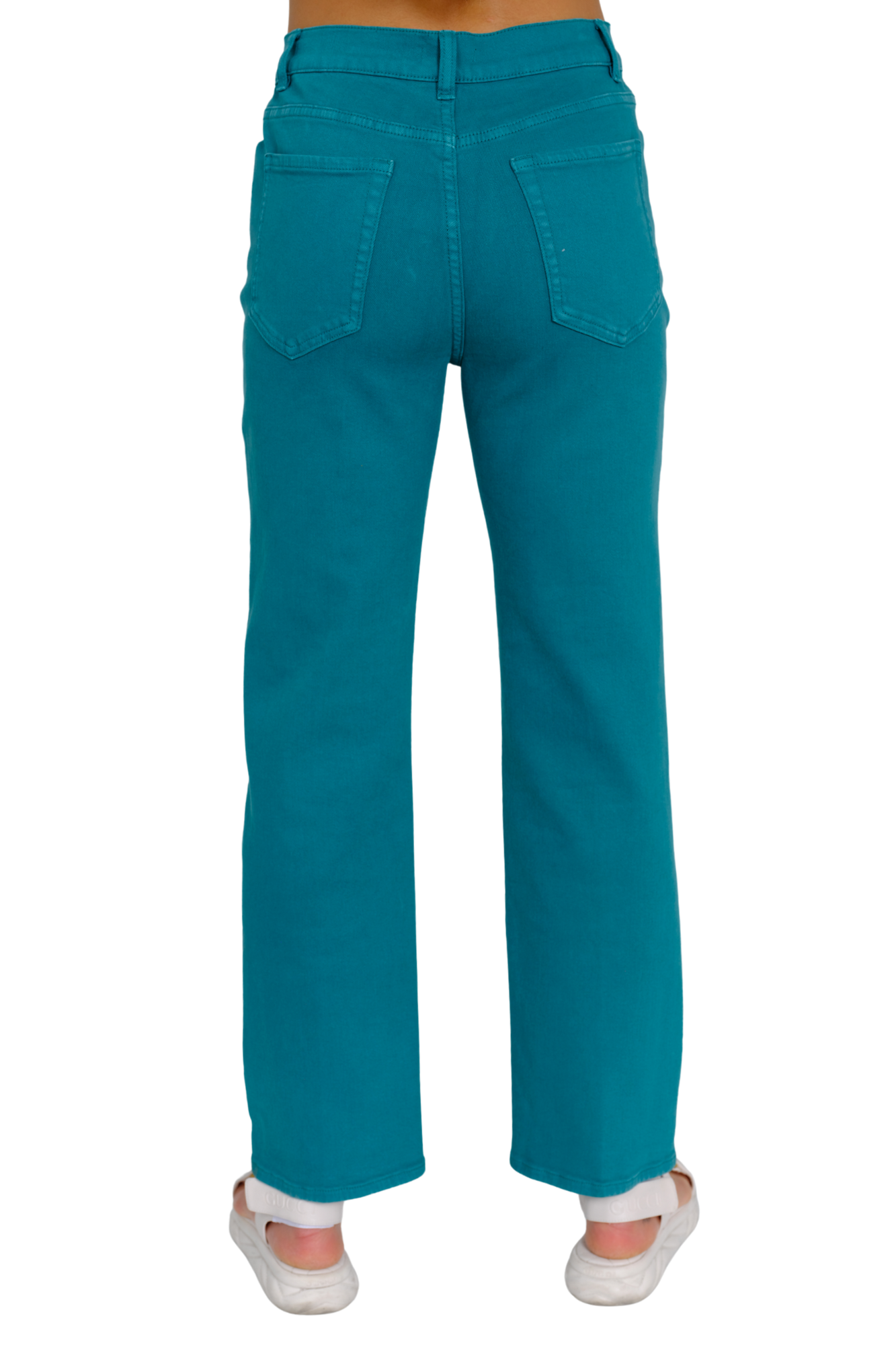 Women's Teal Green High Waist Mom Jean - "Juno"