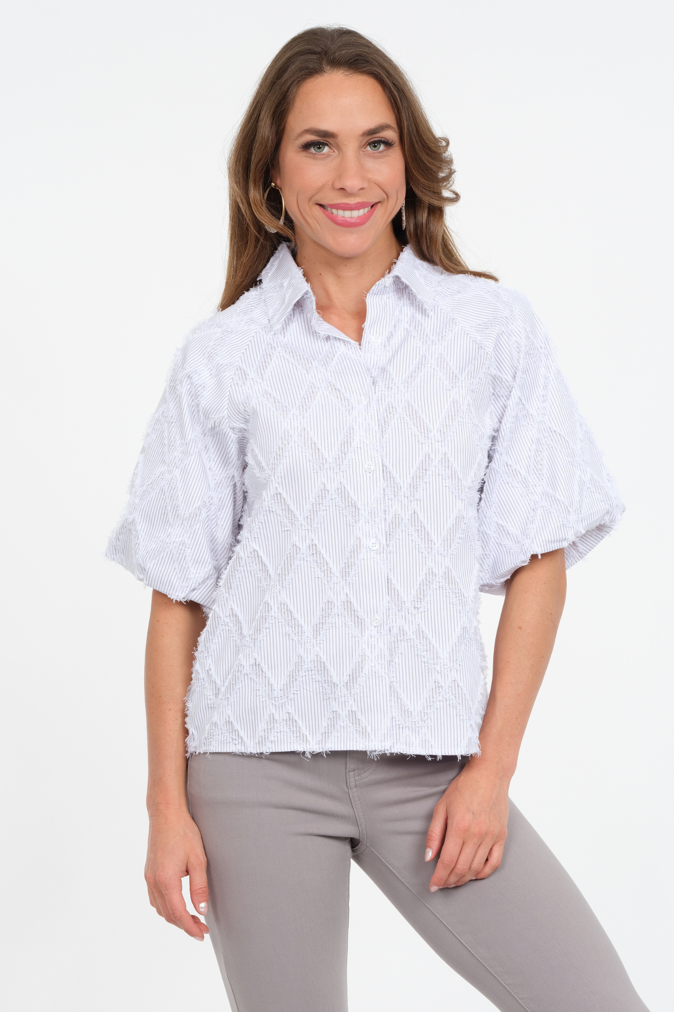 Grey balloon sleeve top