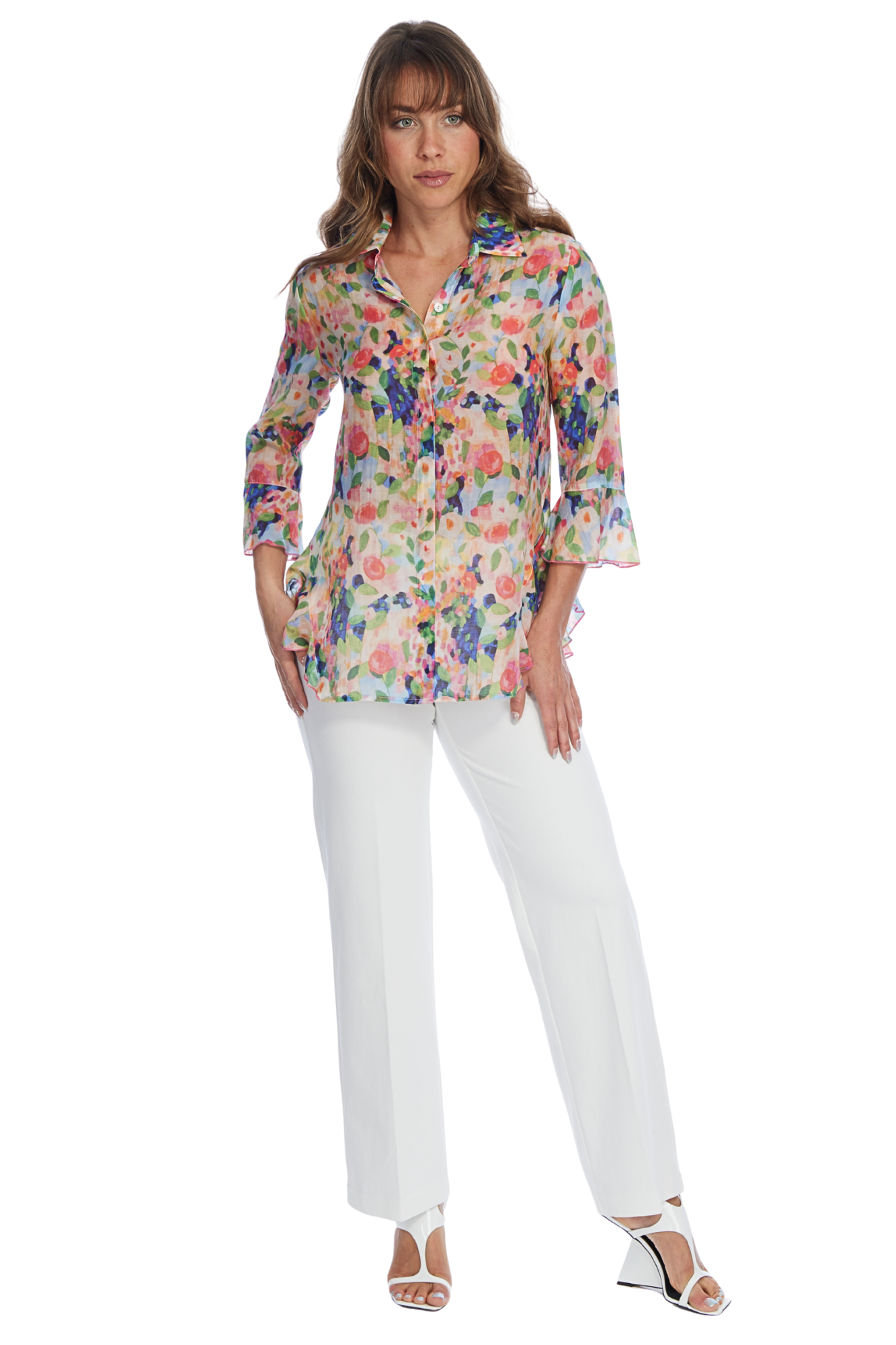 LIOR Women's Mini Flare Pull On Pant 30" Inseam Soft Cotton White Denim Jean-"Stella"