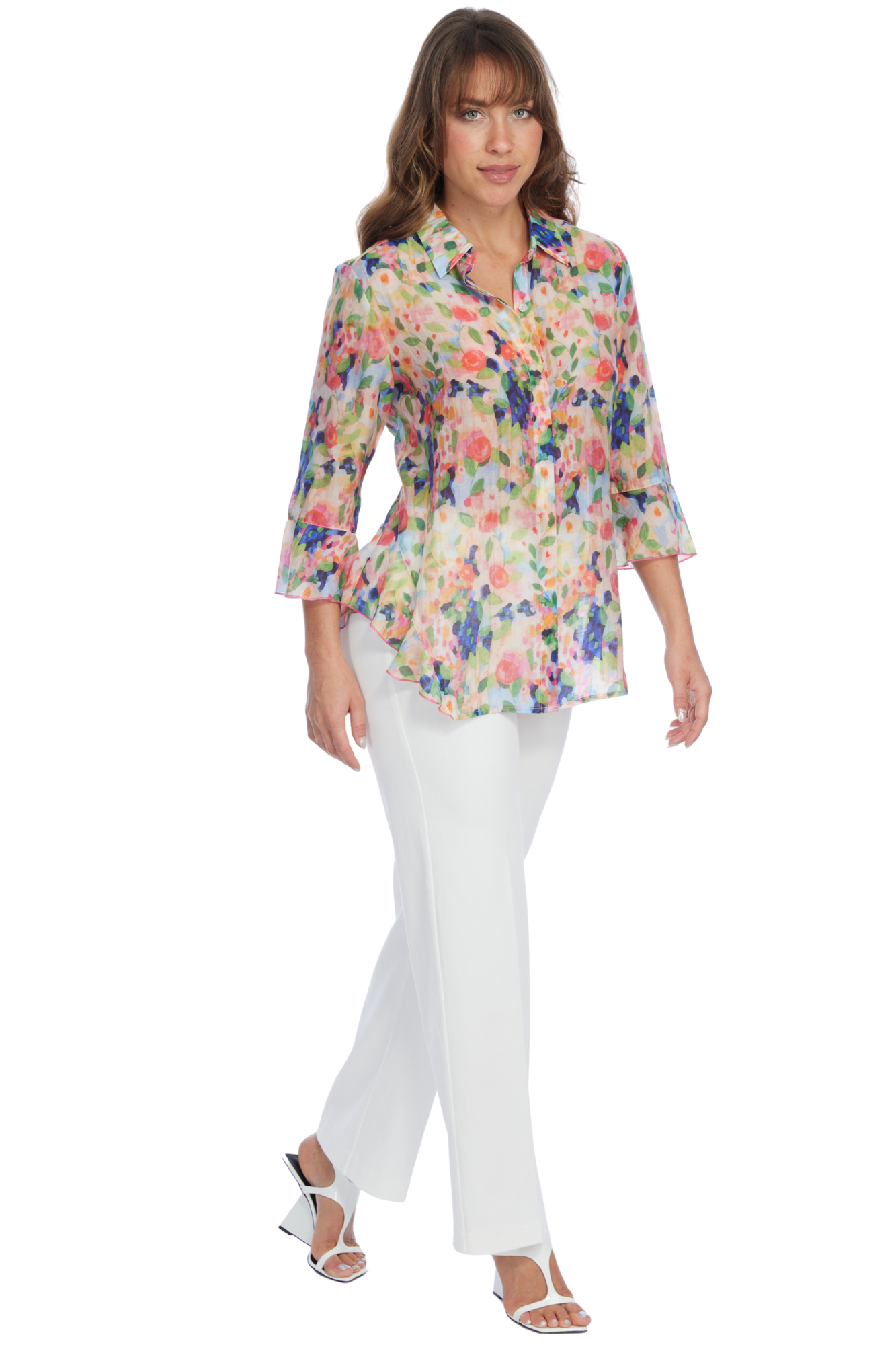 LIOR Women's Mini Flare Pull On Pant 30" Inseam Soft Cotton White Denim Jean-"Stella"