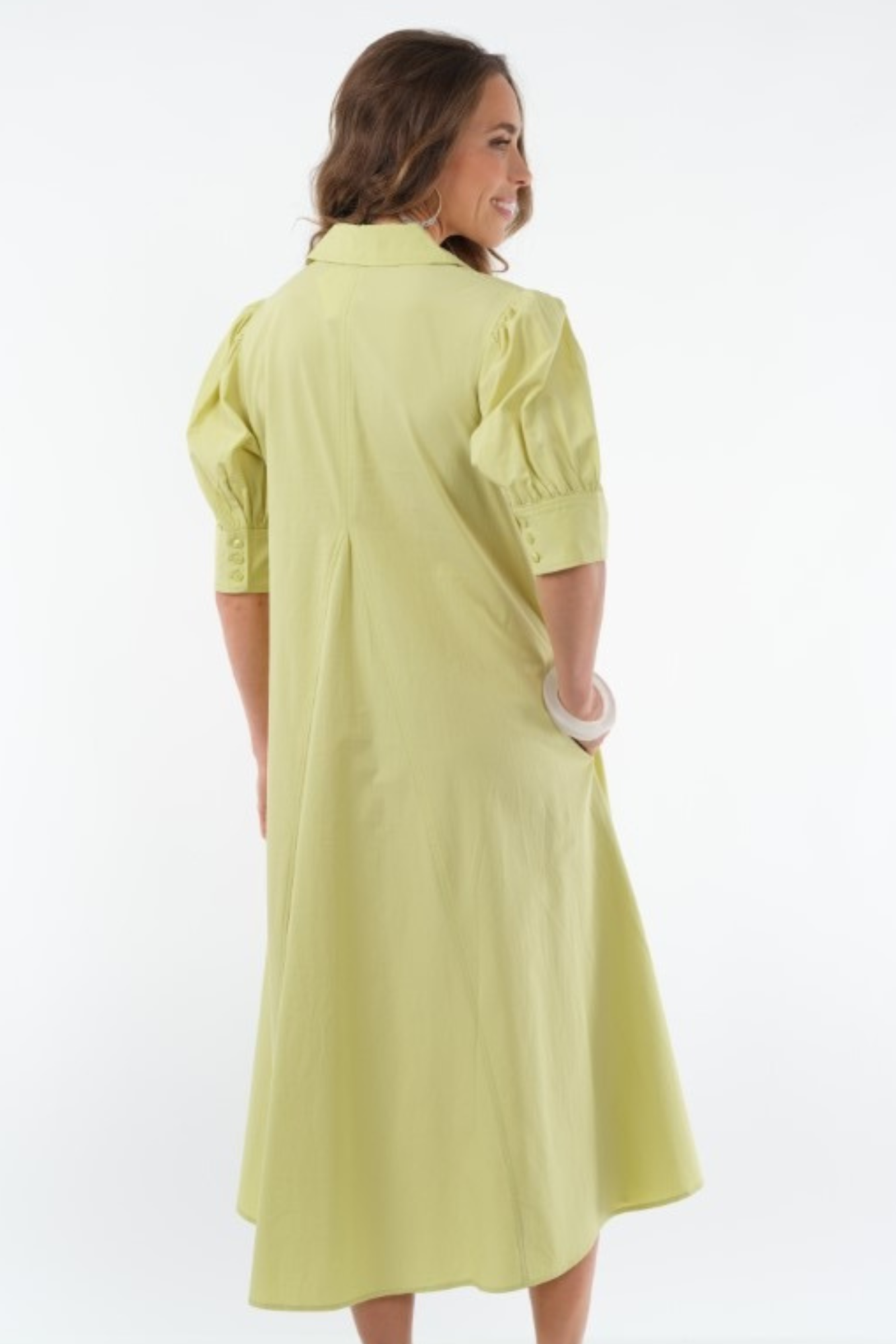 Casual Green Button Dress