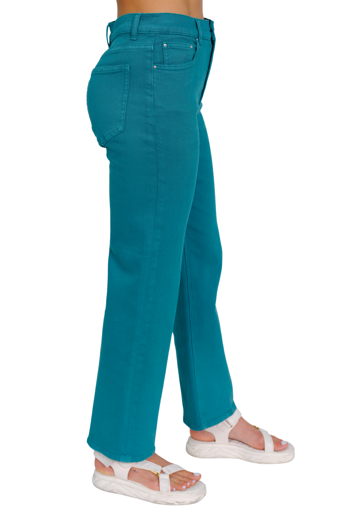 Women's Teal Green High Waist Mom Jean - "Juno"