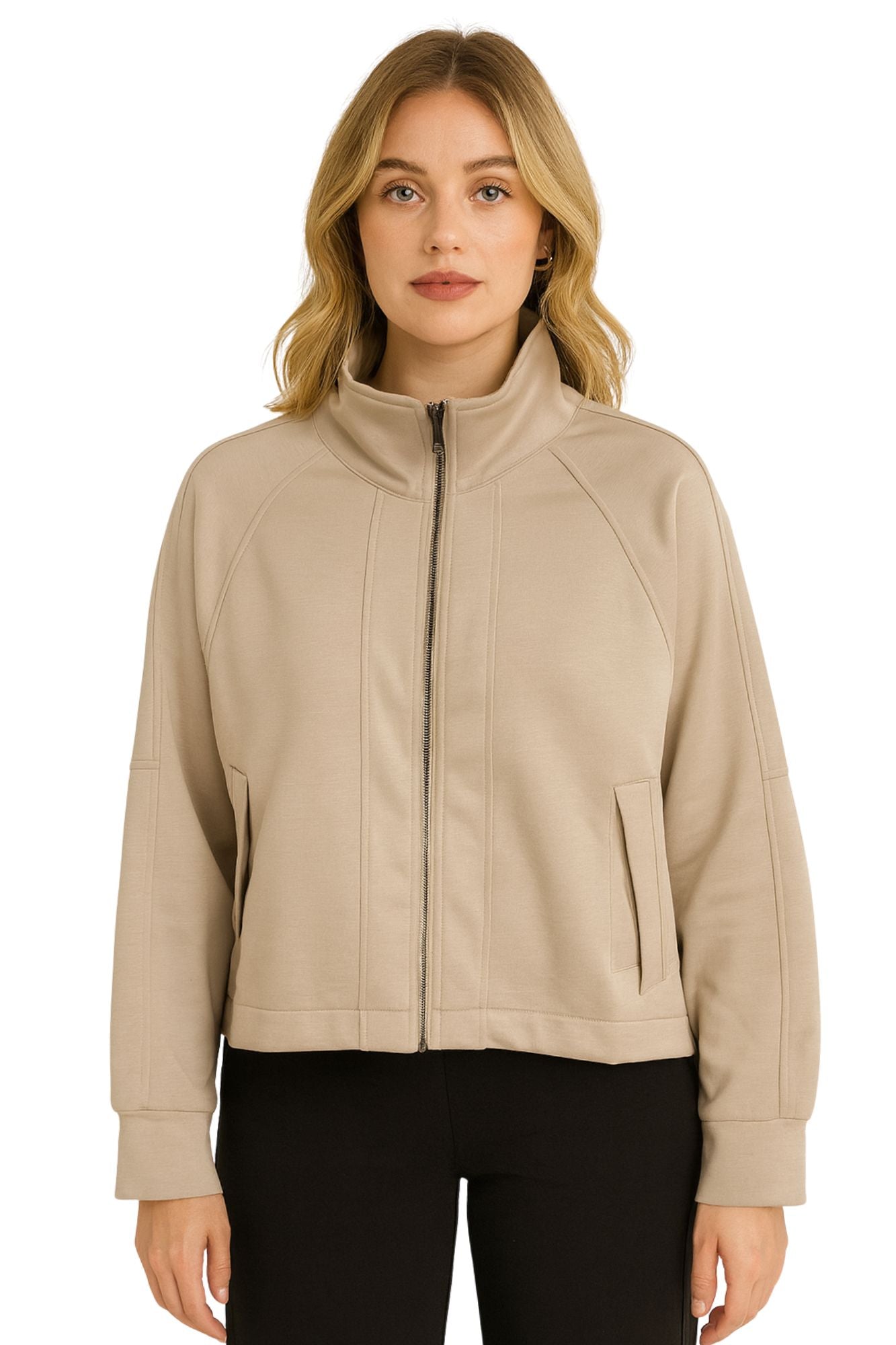 Buttery Scuba Knit Zip-Up Jacket – Mock Neck Athleisure Layer with Pockets - "Zella"