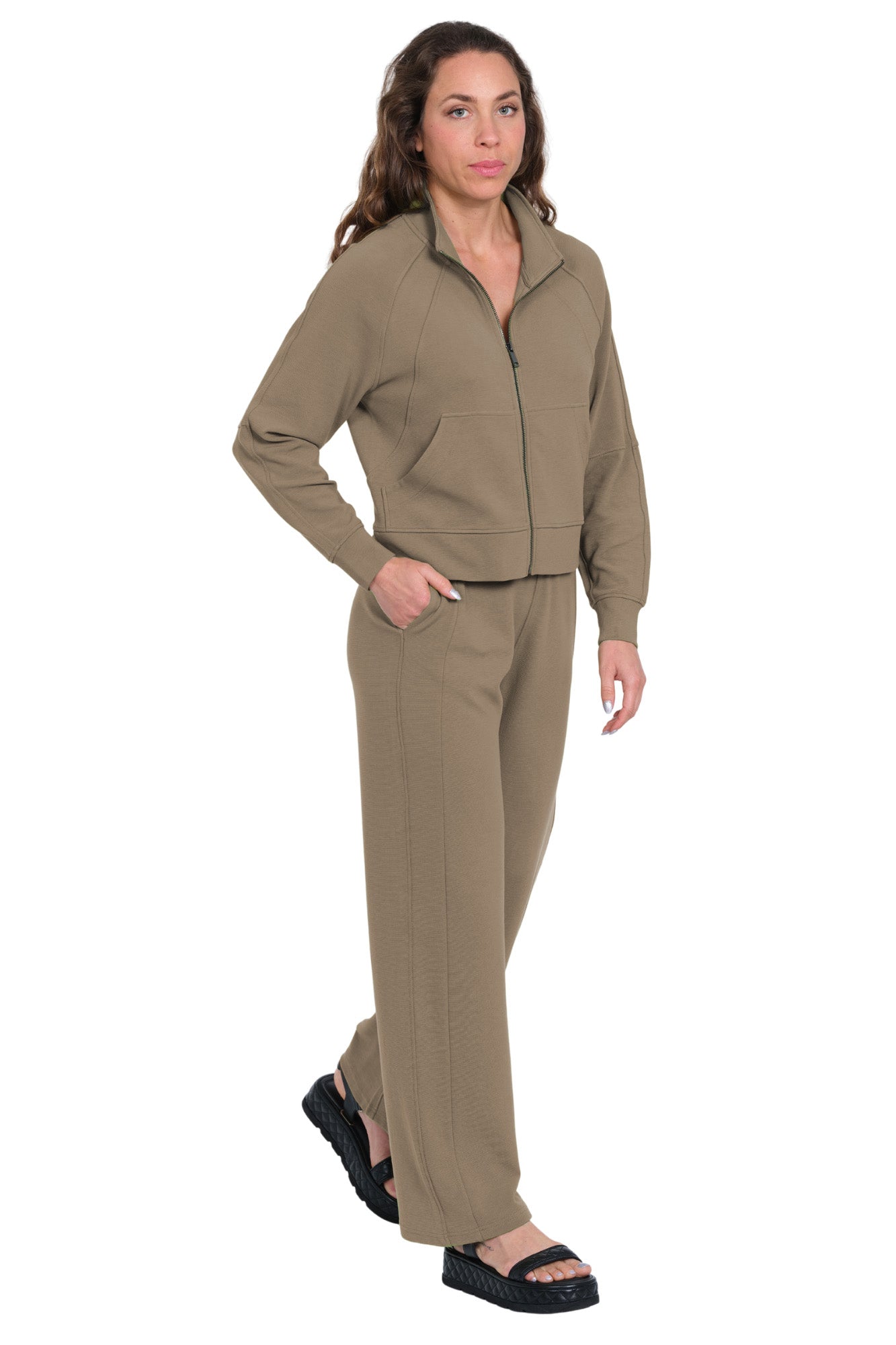 leisure taupe jacket and top set for women