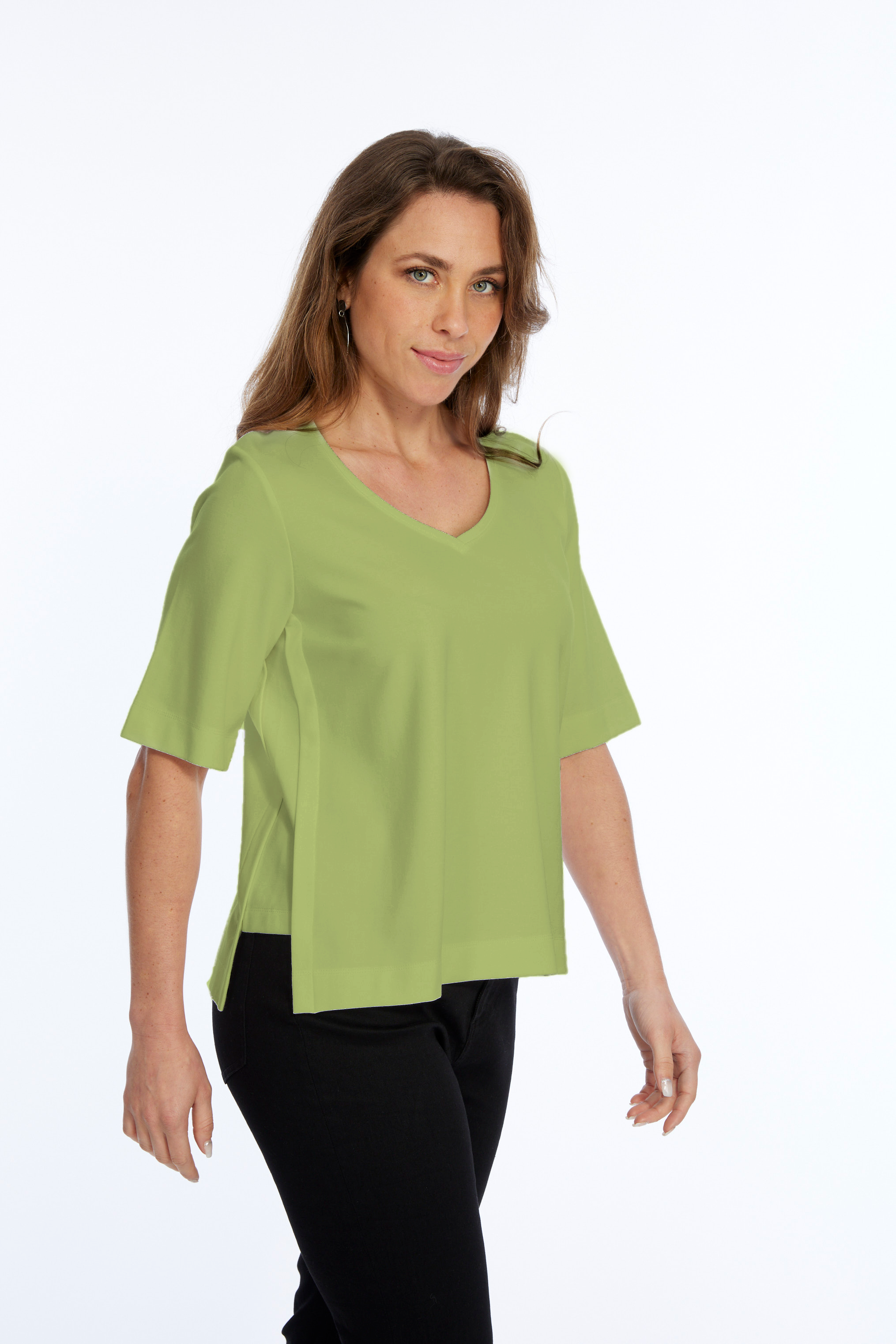 Zola LIOR Women's Short Sleeve V-Neck Top with Side Slits - Sage
