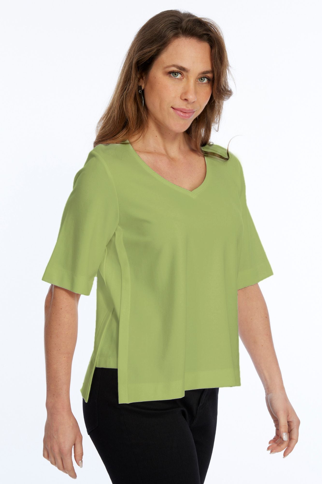 Zola LIOR Women's Short Sleeve V-Neck Top with Side Slits - Sage