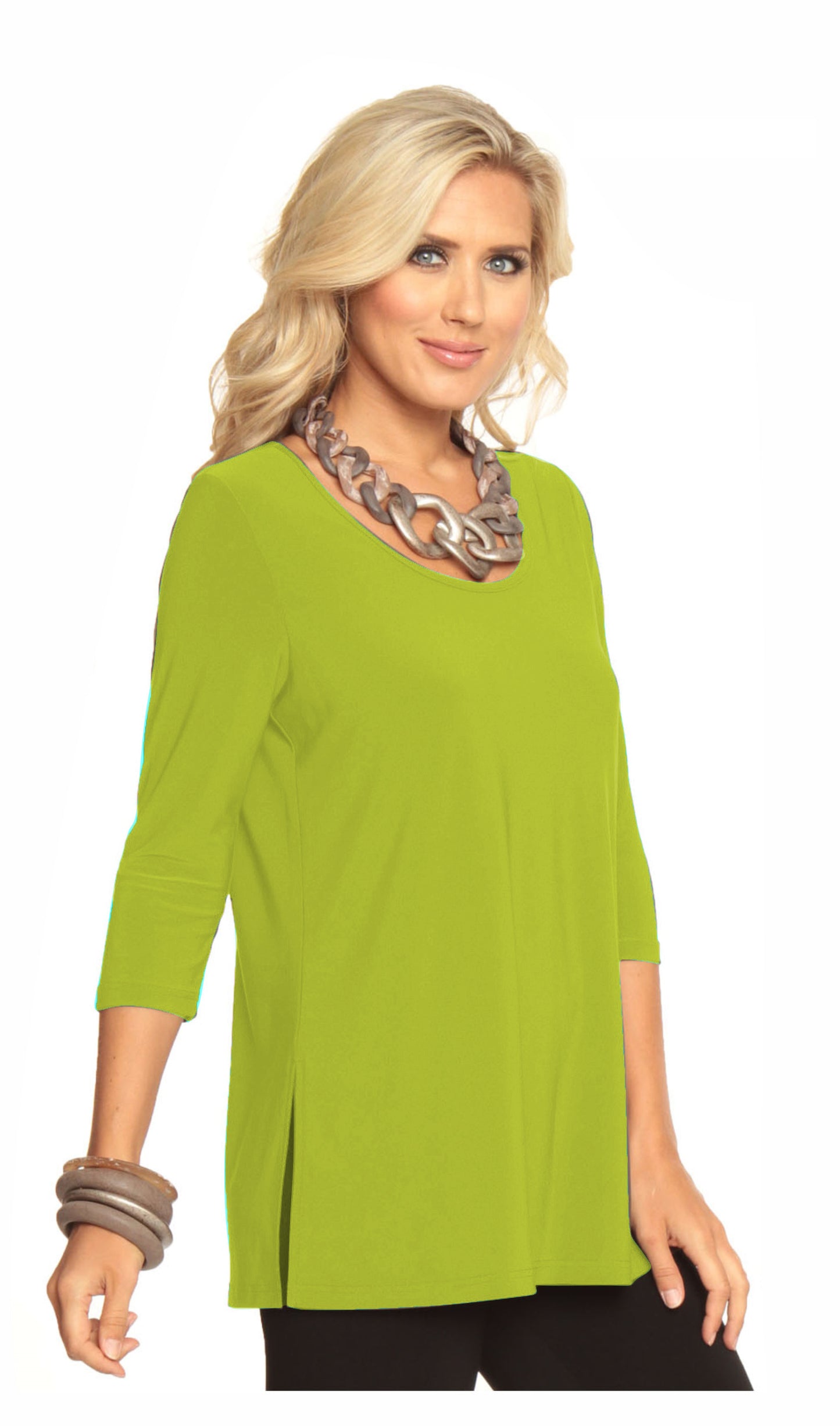 Lemon Green Three Quarter Sleeve Women's Tunic