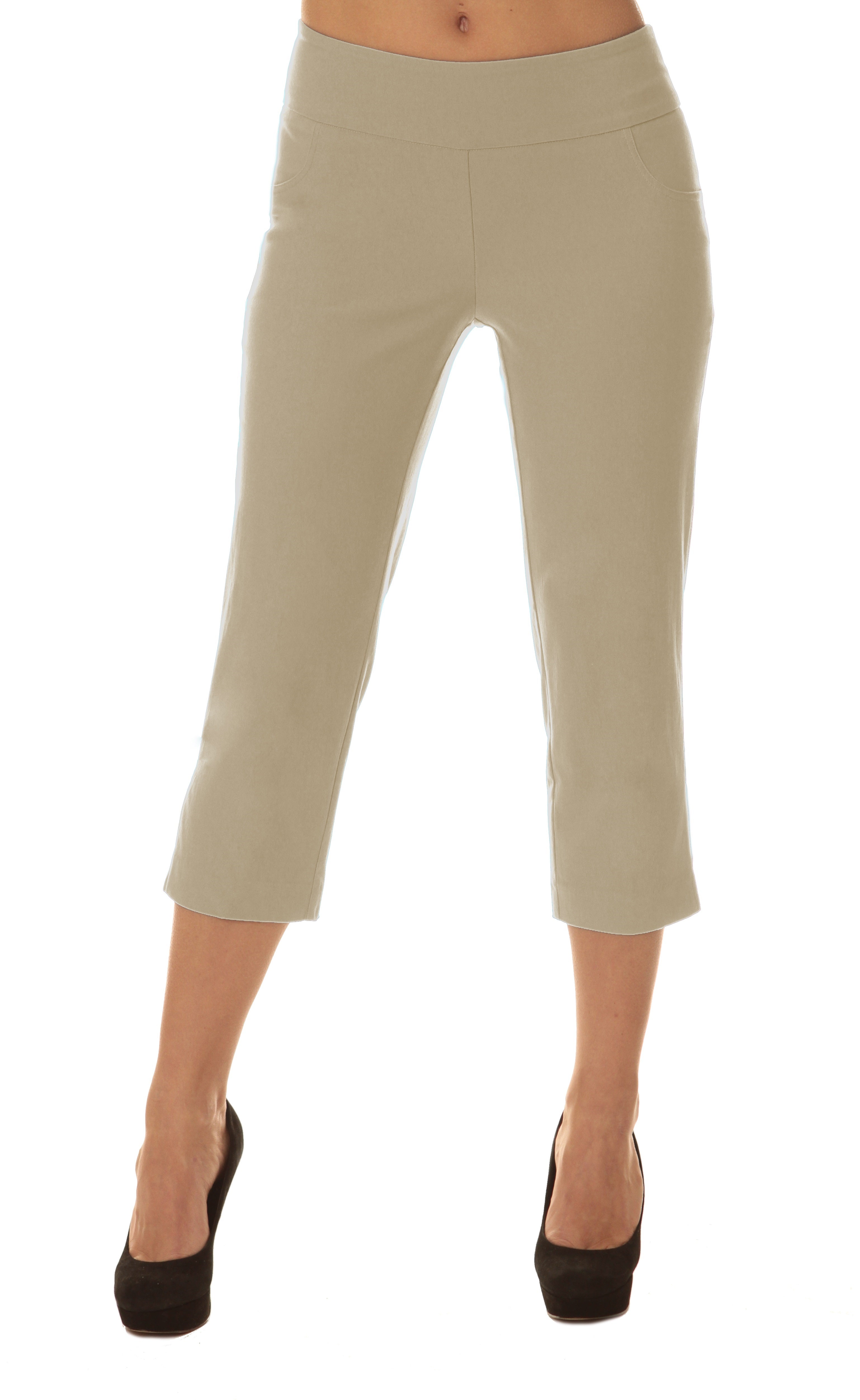 Straight Leg Capri Pant With Slit Details Jess - Cognac