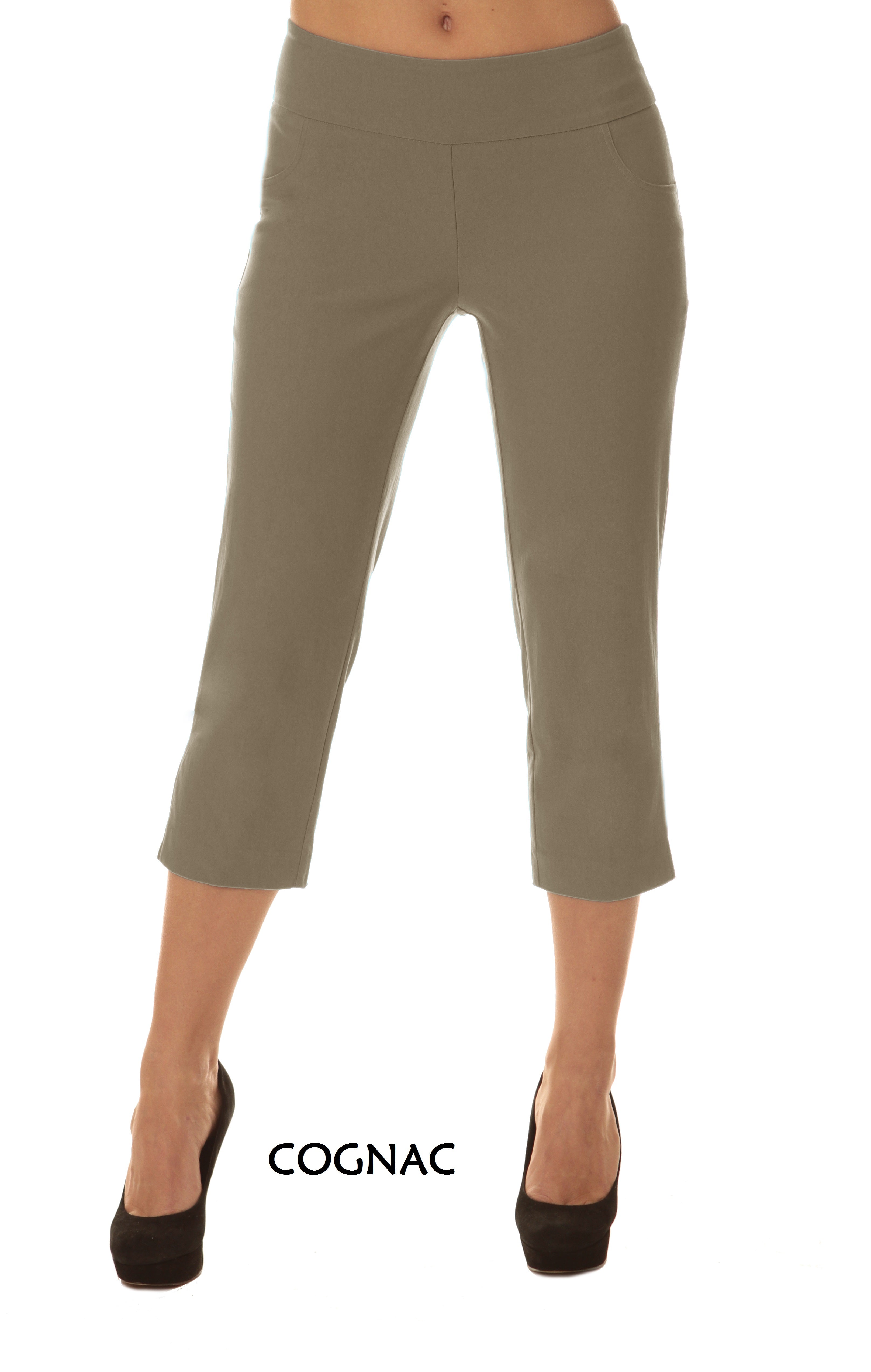 Straight Leg Capri Pant With Slit Details Jess - Cognac