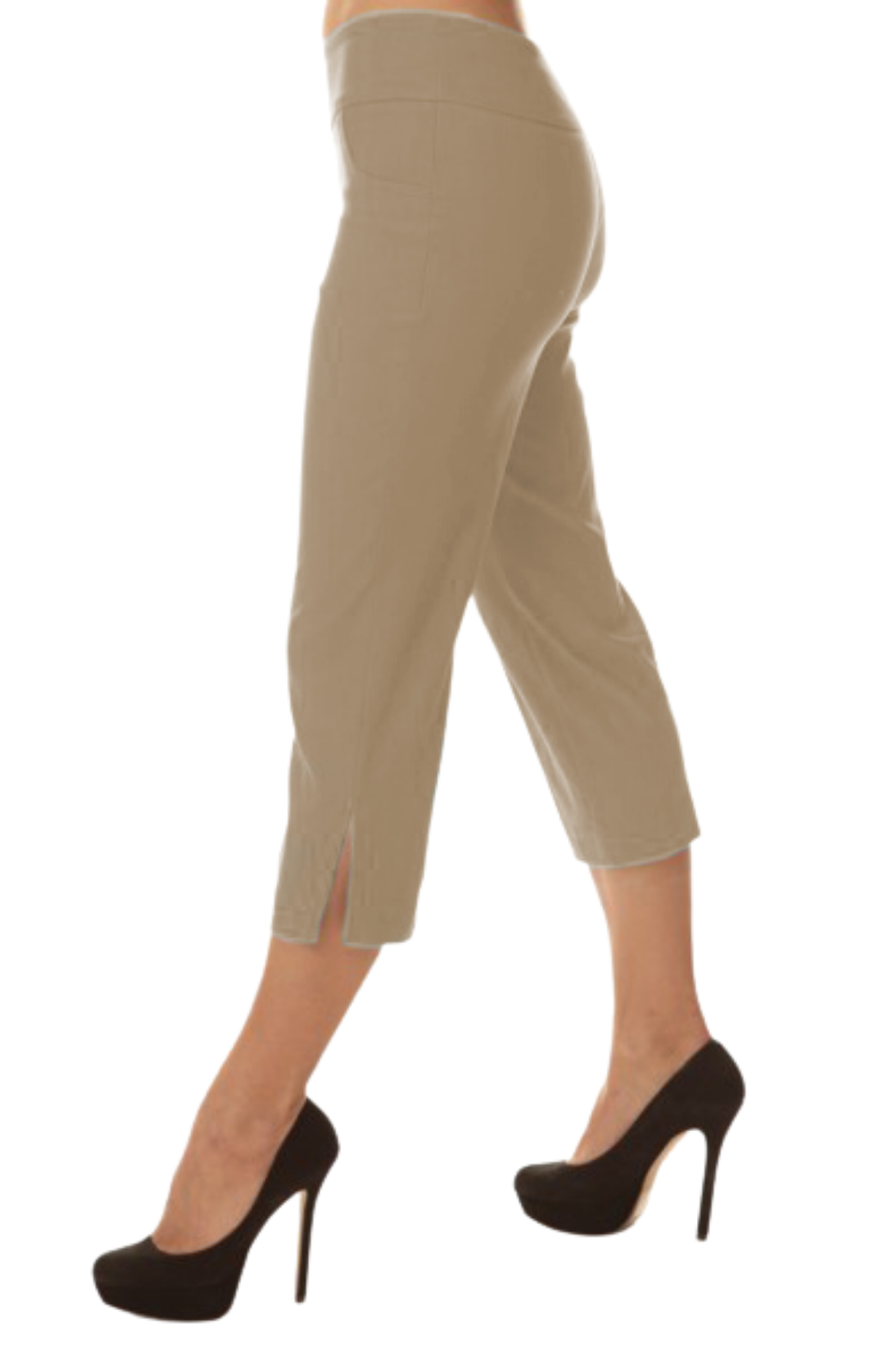 Straight Leg Capri Pant With Slit Details Jess - Cognac