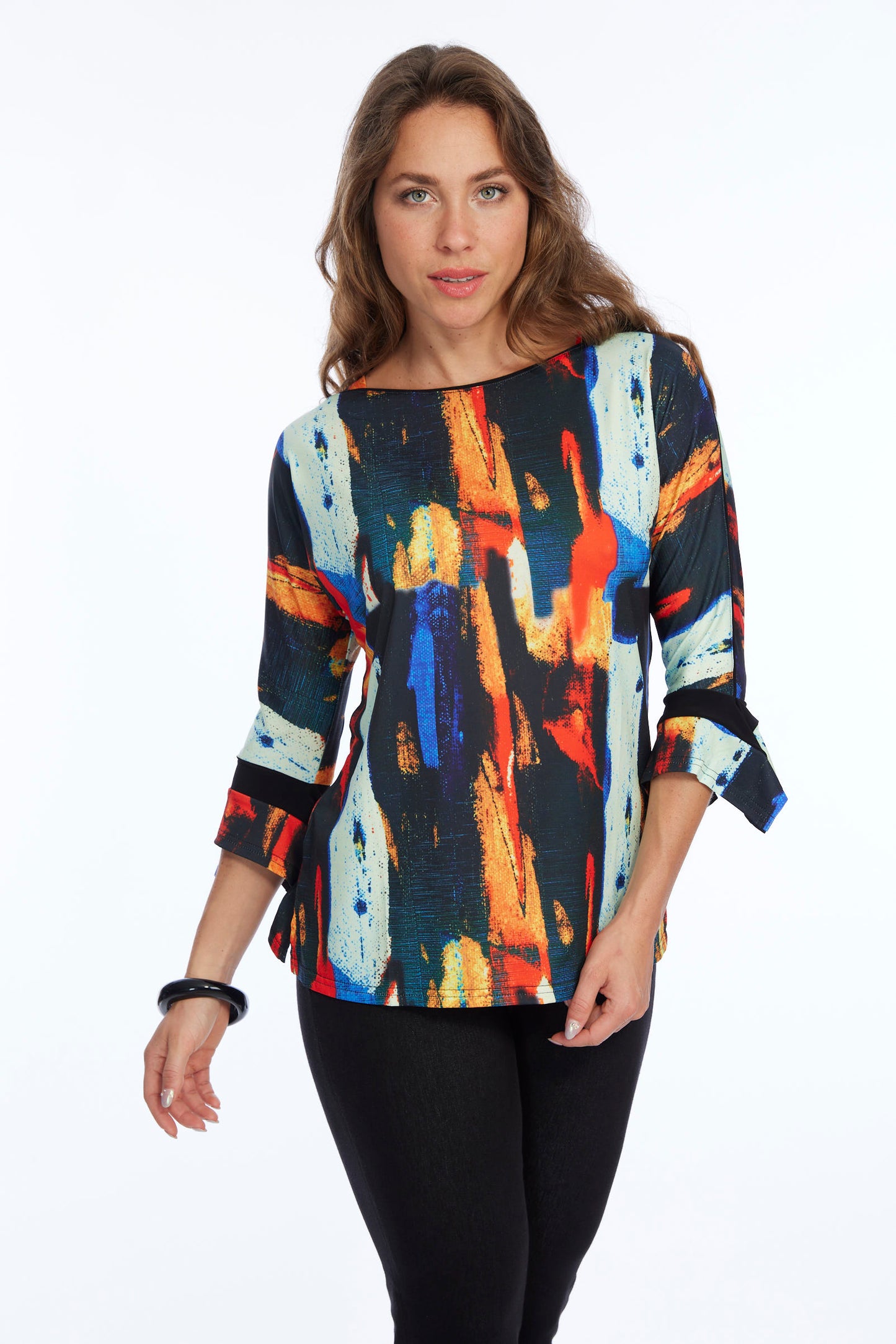 bell sleeve abstract tunic top