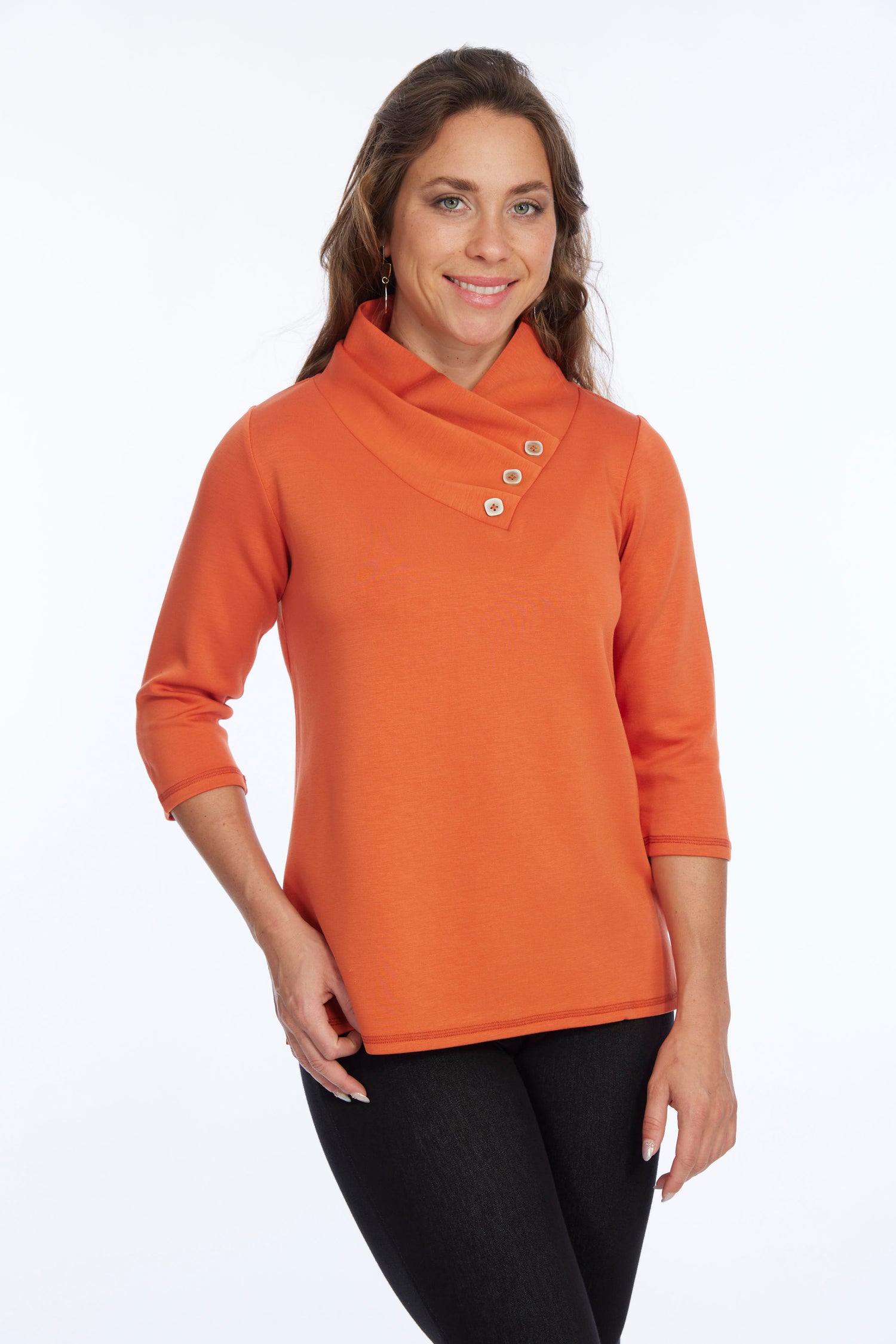 soft knit top with gathered neckline