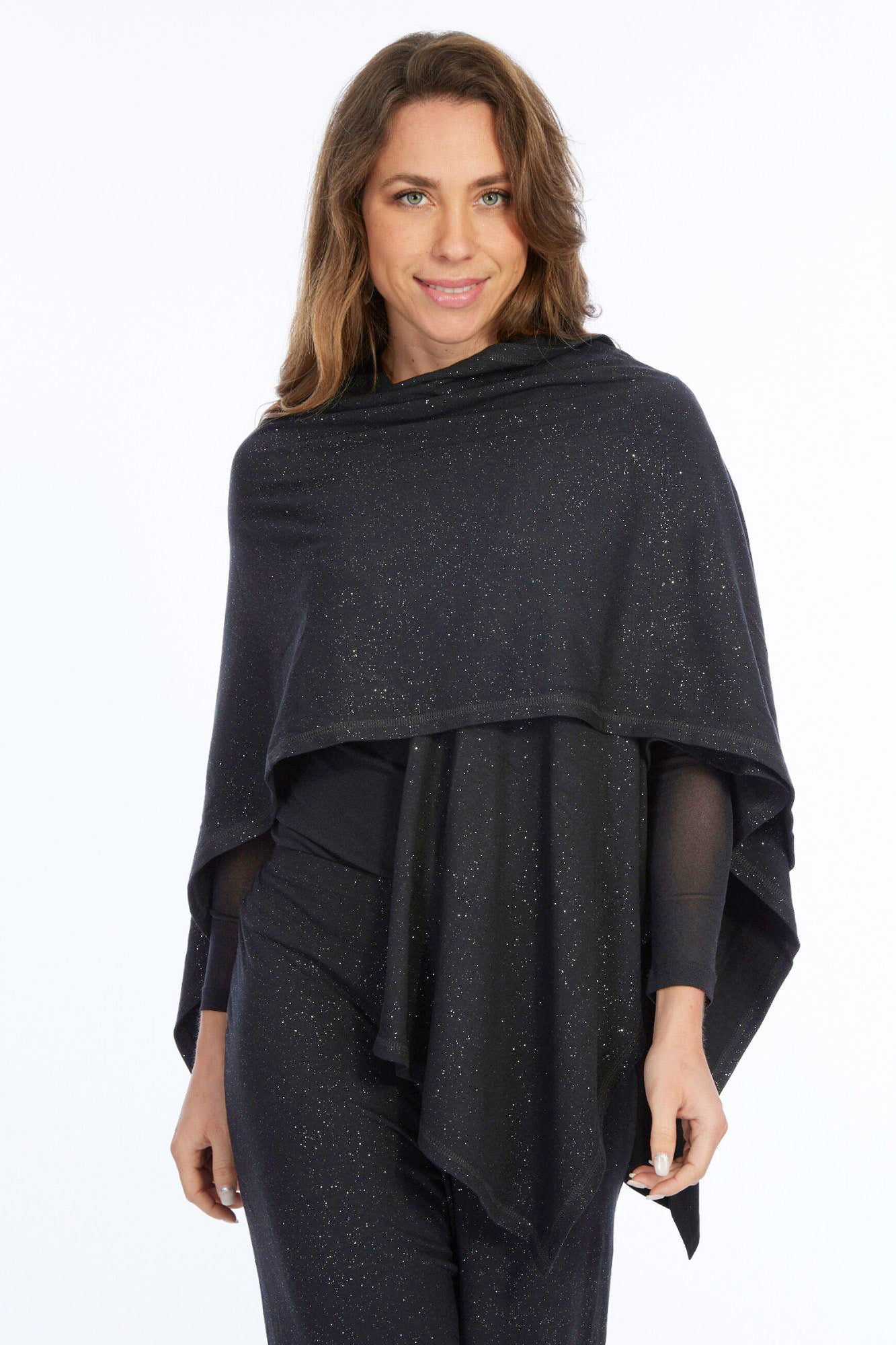 LIOR Women's Sparkly Black Poncho - Cielo