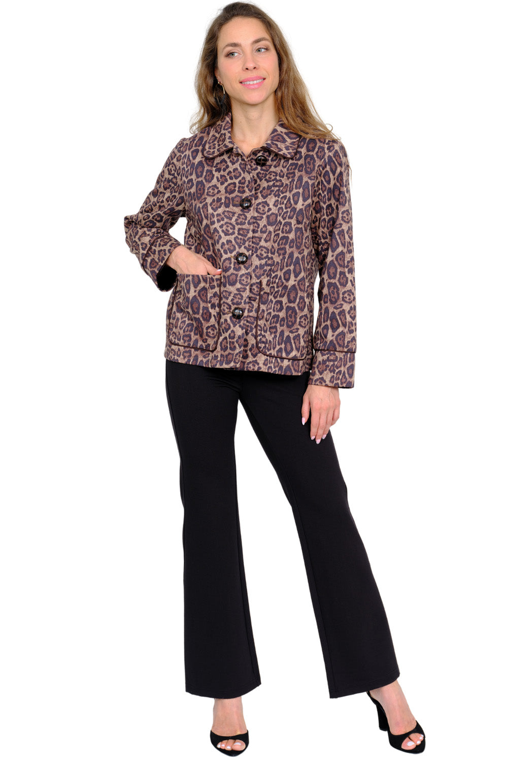 LIOR Women's Leopard Print Button Jacket With Front Pockets – "Courtney"