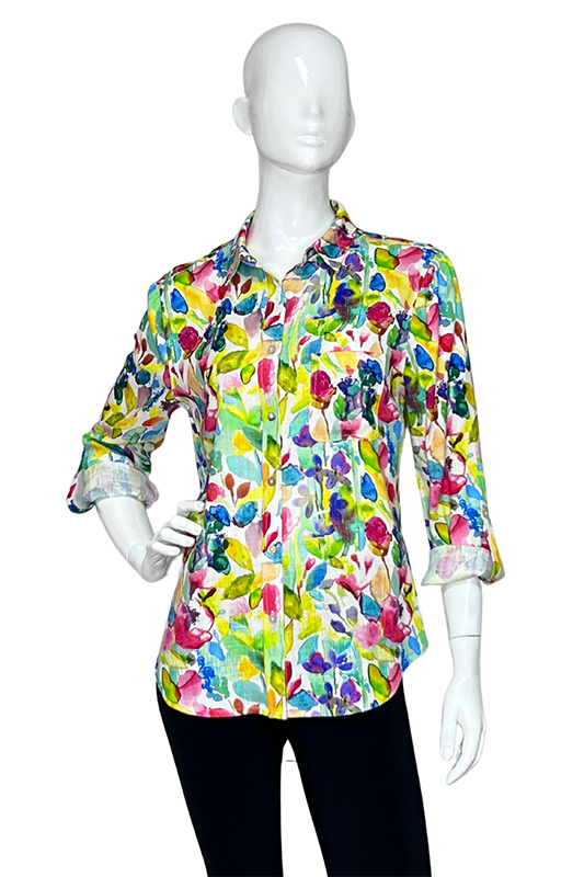 Lior Shirt Bright Color Watercolor Floral Long Sleeve