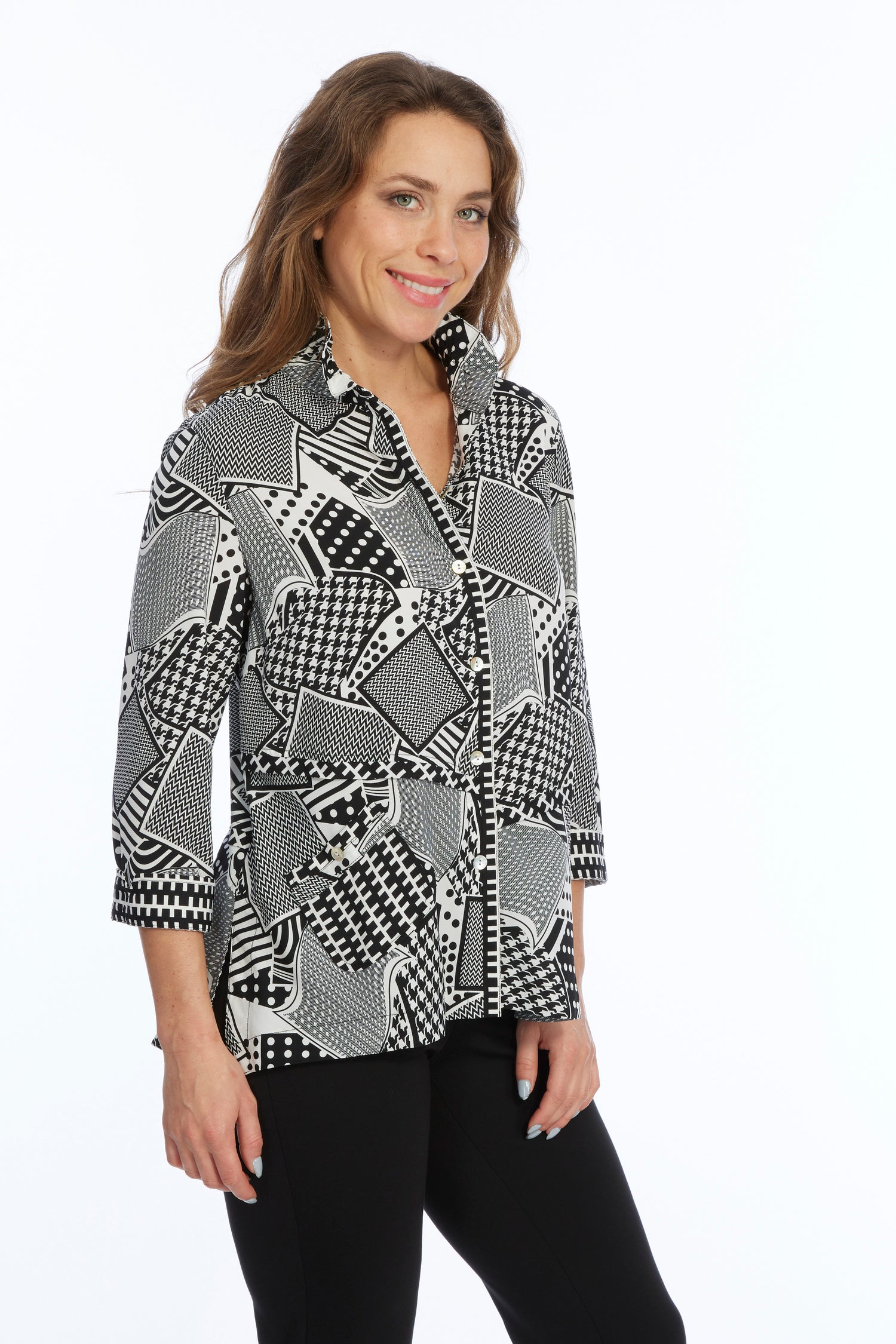 black and white women's tunic top