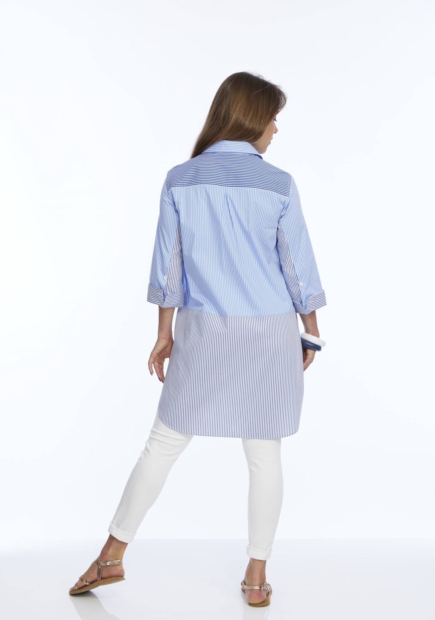 Cotton Striped Button Down Shirt Dress With Side Panel Detail DEBRA | LIOR