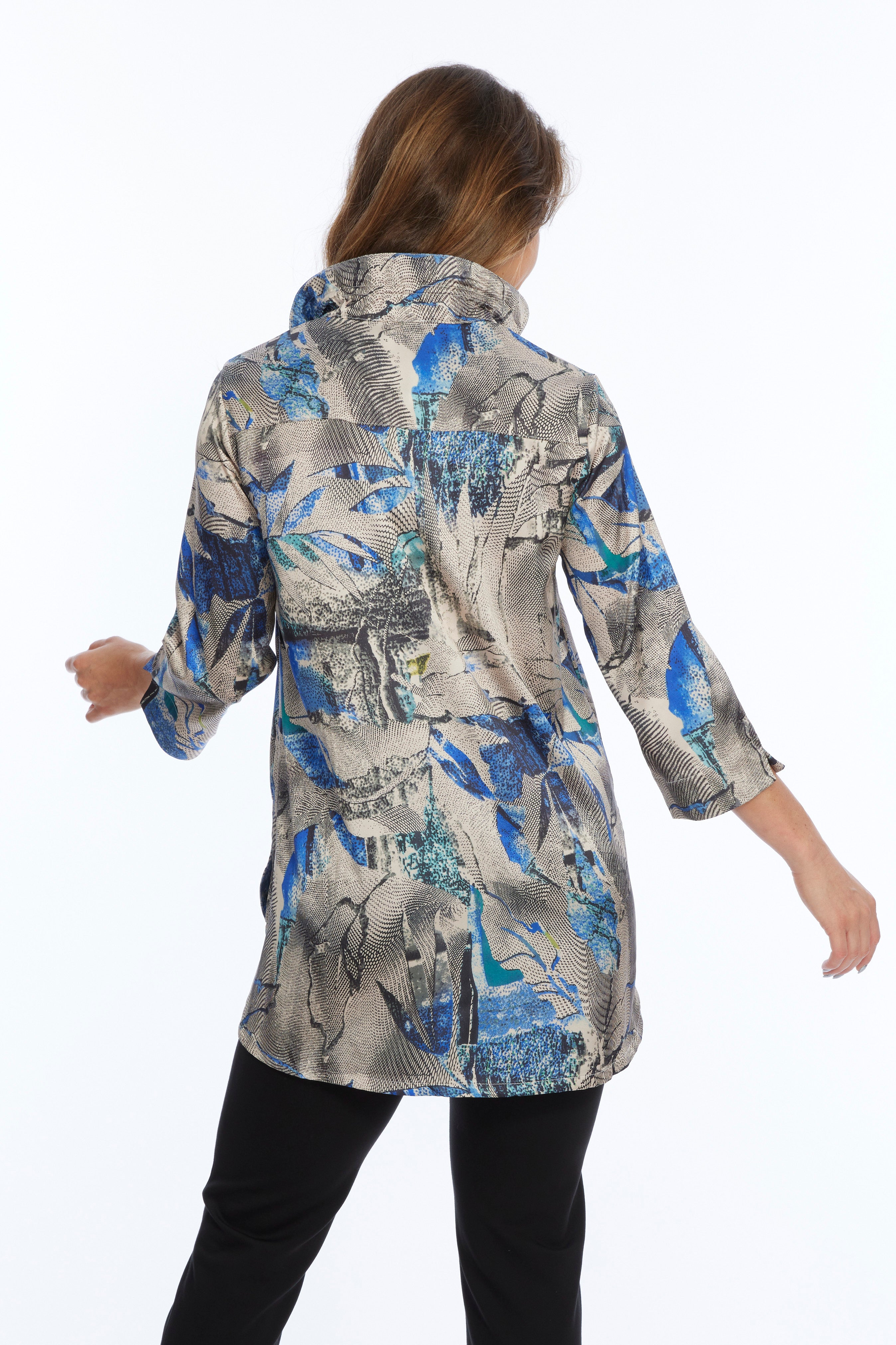 women's wire collar silky tunic blouse