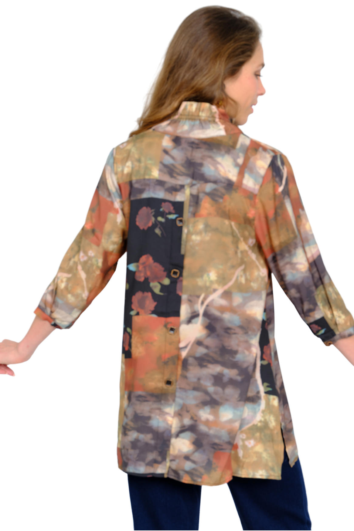 Lior Multicolor Taupe Wire Collar Tunic Blouse "Dora"