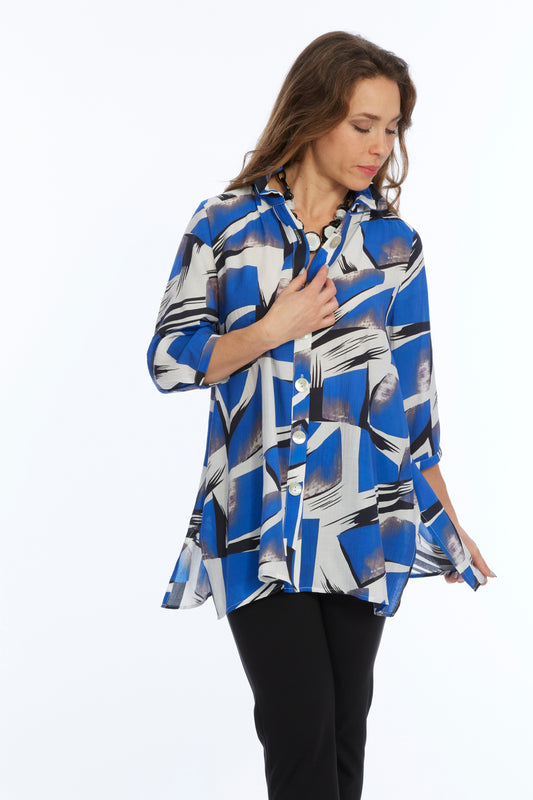 wire collar blouse with royal square printed top