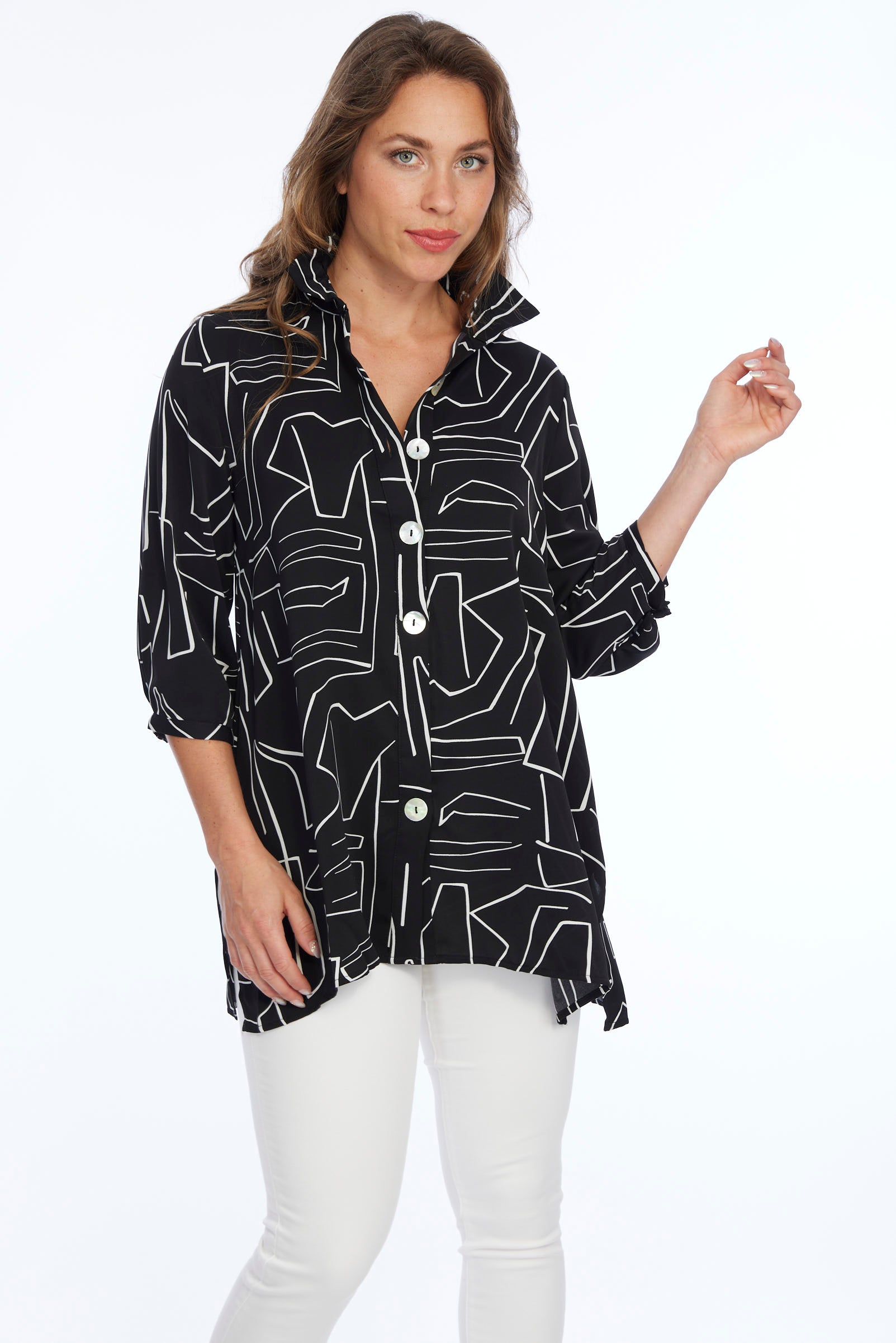 Black & White Wire Collar Tunic Top | Dora LIOR