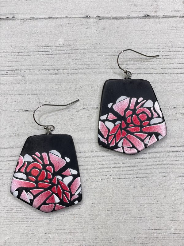 Alisha D Dangle Red White Rose Resin Earrings