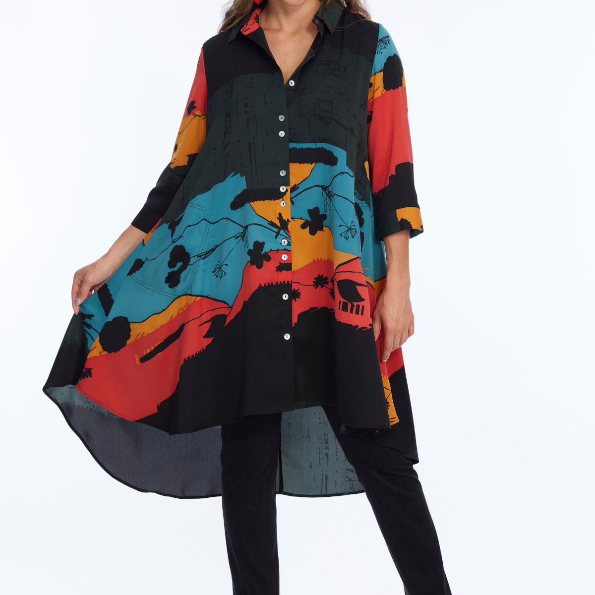 Women's Fall Floral Print Shirt Dress XL