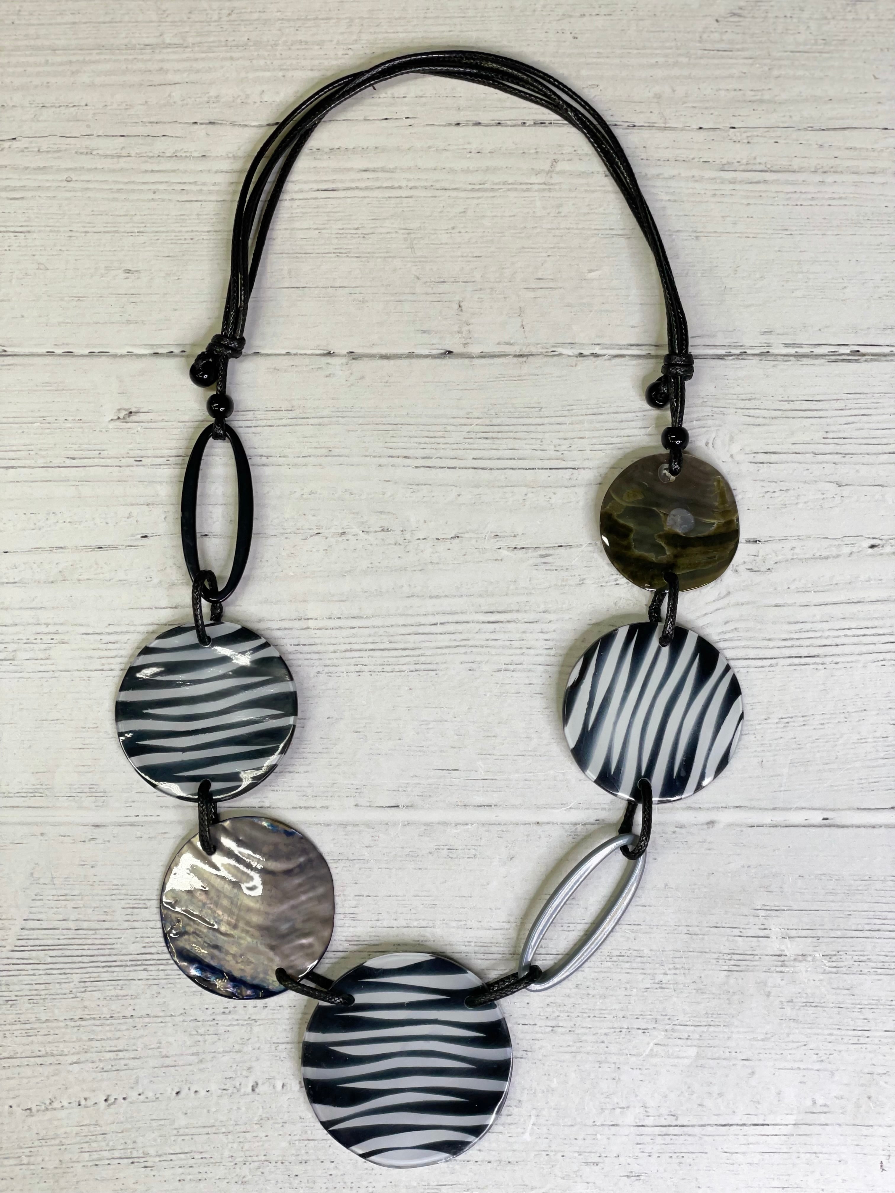 Alisha D Handmade Long Statement Necklace Zebra Print Adjustable Cord