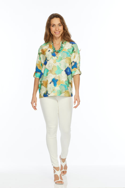 Turquoise Abstract Pull-Over Tunic Blouse | Frida