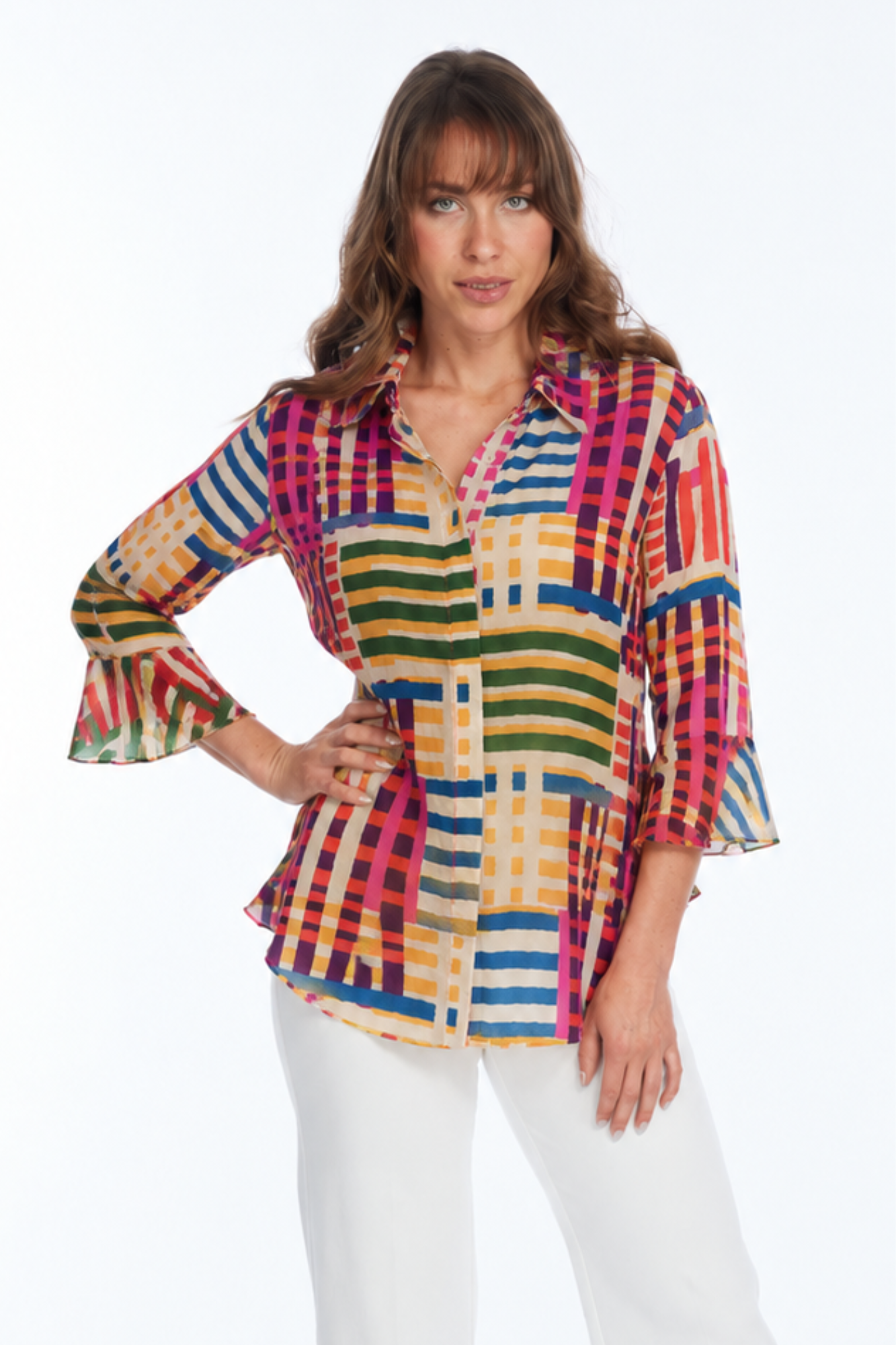 Lior Women's Colorful Striped Button Down Blouse for Women With Long Sleeves - "HAPPY"