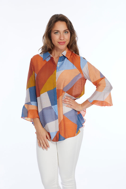 orange light weight blouse with ruffles