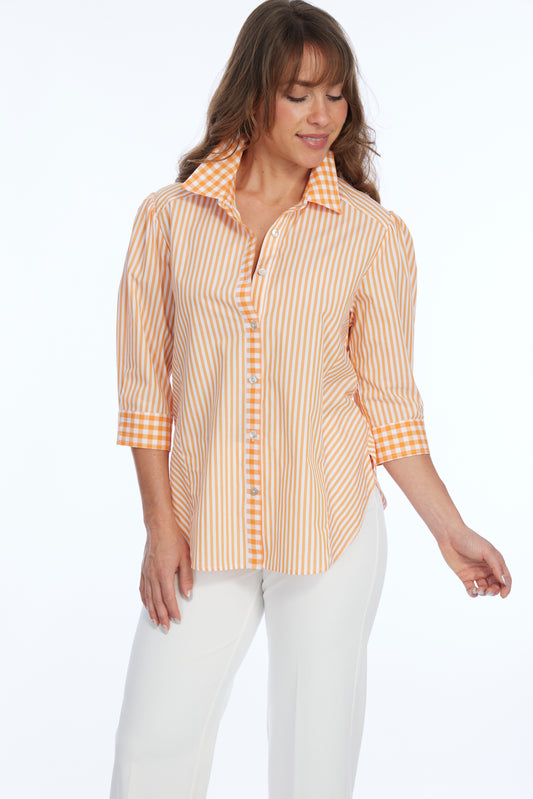 Women's Orange & White Stripe Tencel Shirt HEIDI | LIOR