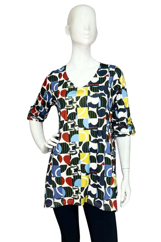 Abstract Vibrant V-Neck High Low Tunic | LIOR