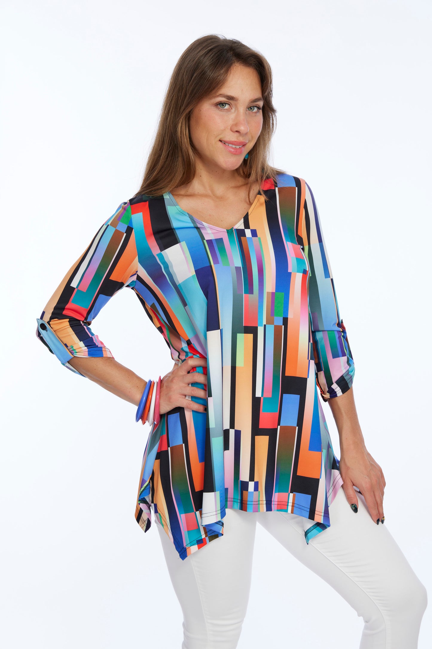 v neck tunic with bright colors