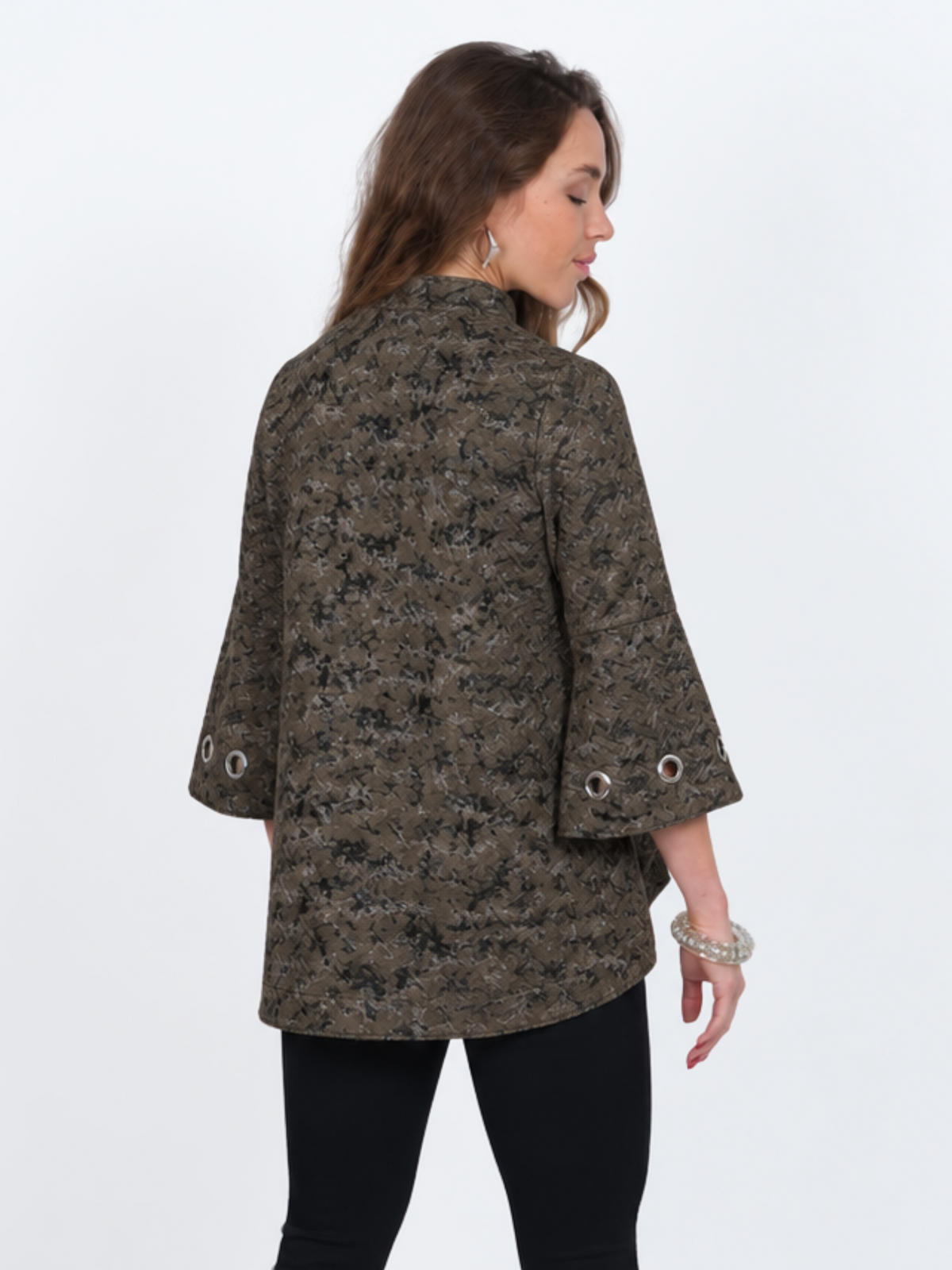 Women's Textured Asymmetrical Jacket with Grommet Sleeves - "Jade"