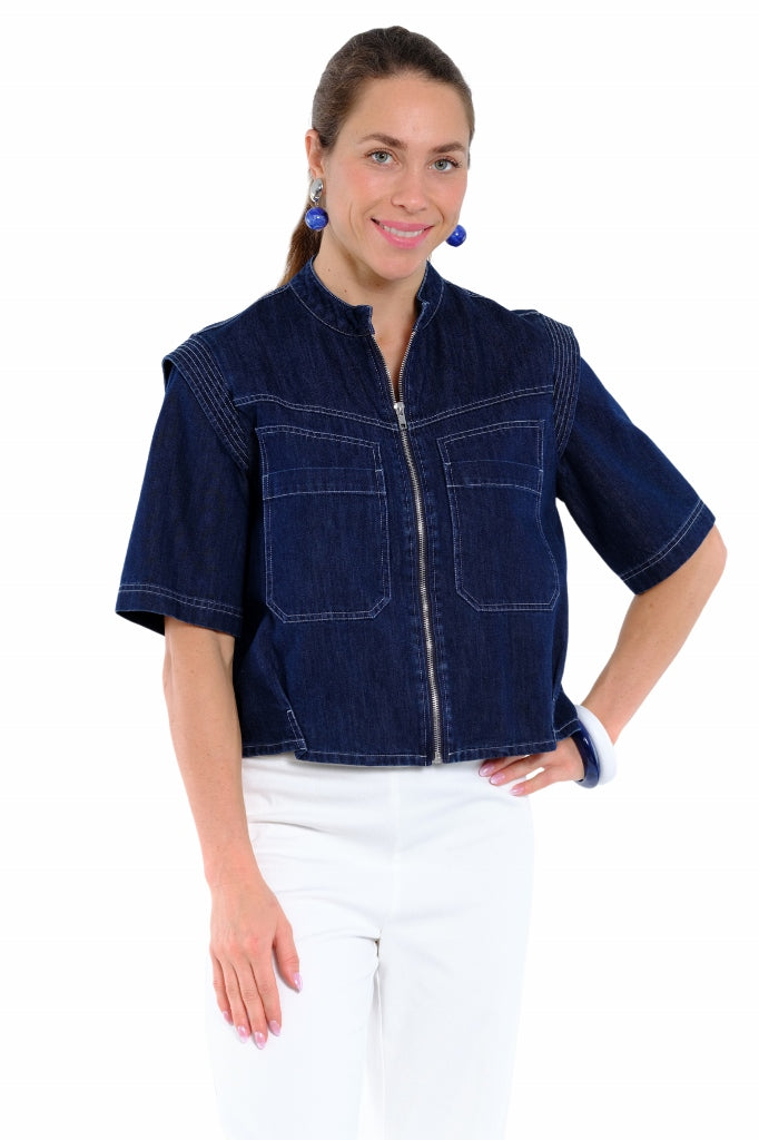Lightweight cropped denim jacket for women