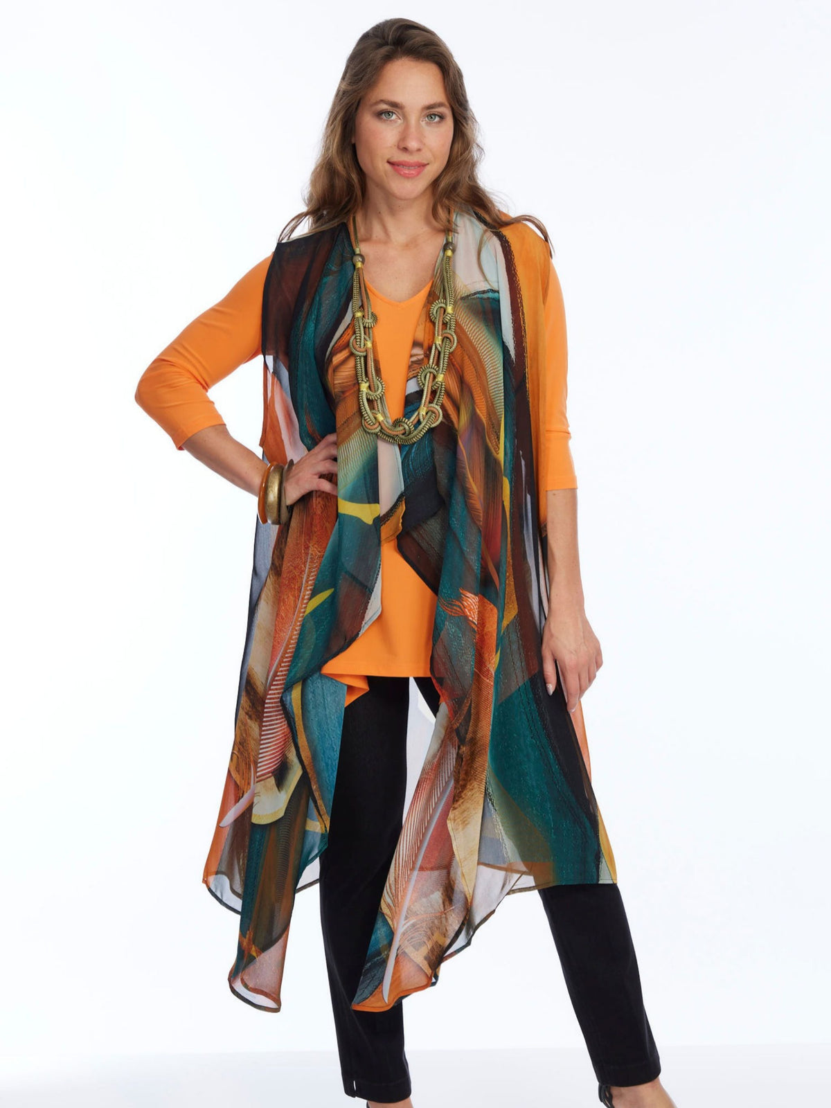 Women's Long Fall Color  Sheer Vest MILA | LIOR