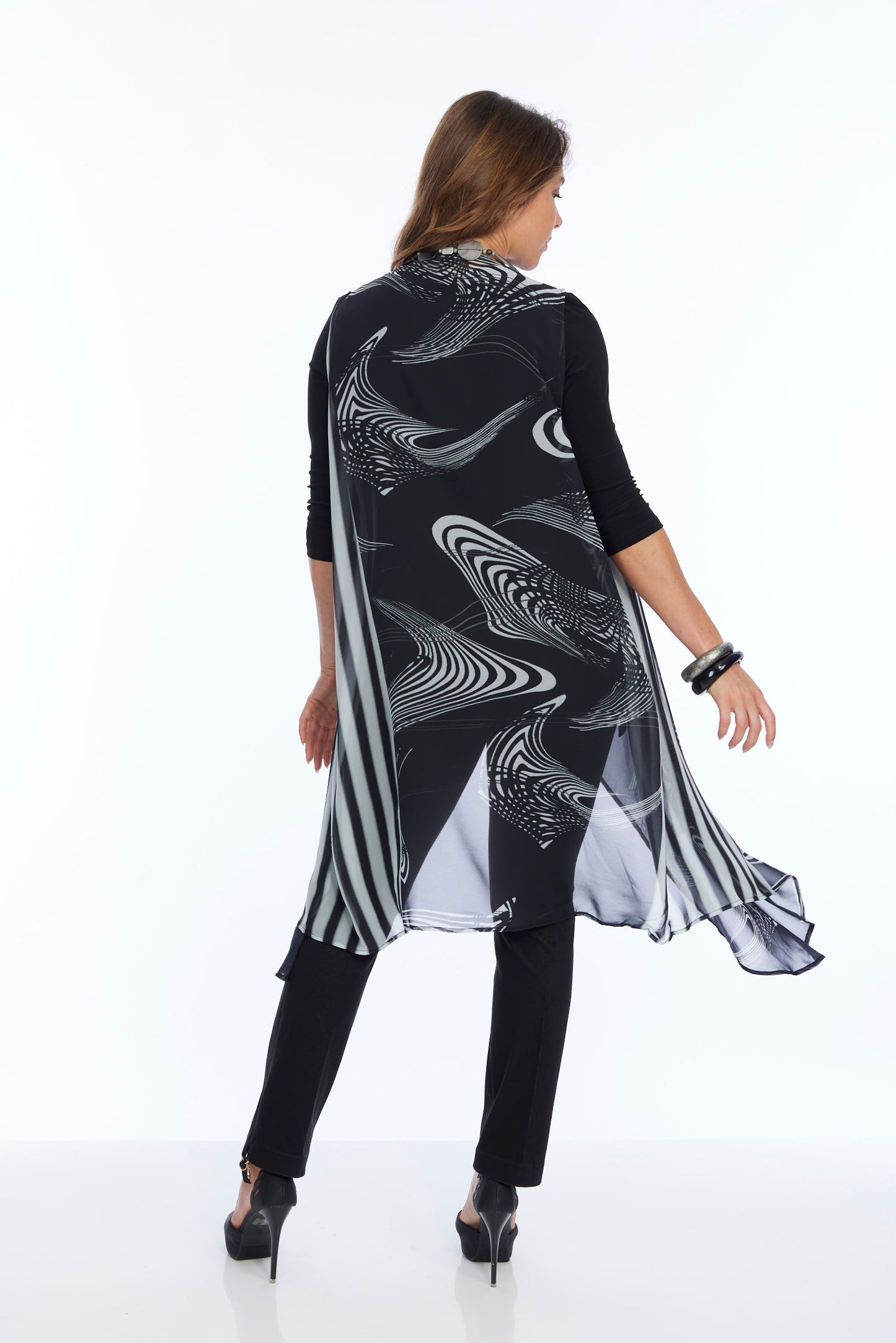 Women's Long Black & White Sheer Vest MILA | LIOR