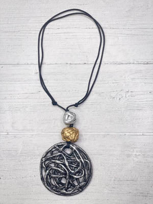 Alisha D Paper Mache Art Décor Necklace Papier-Mâché Pendant Adjustable Cord
