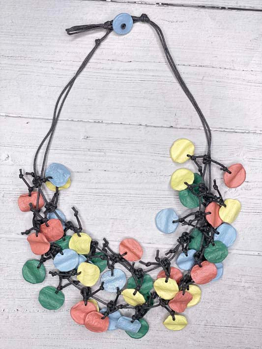 Alisha D Paper Mache Art Décor Necklace Papier-Mâché Coins Multicolor Double Layered