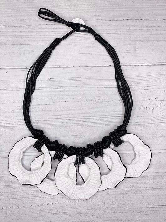 Alisha D Paper Mache Art Décor Necklace Papier-Mâché Stone Black And White