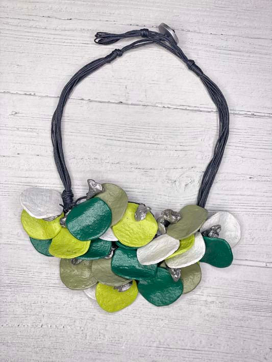 Alisha D Paper Mache Art Décor Necklace Papier-Mâché Multi Green Coins