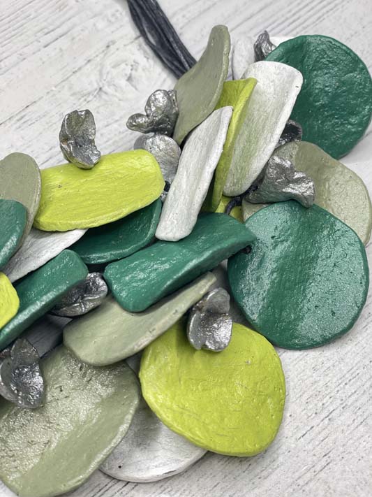 Alisha D Paper Mache Art Décor Necklace Papier-Mâché Multi Green Coins