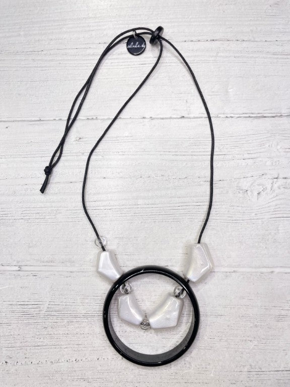 Alisha D Women's Black White Resin Pendant Adjustable Cord Necklace