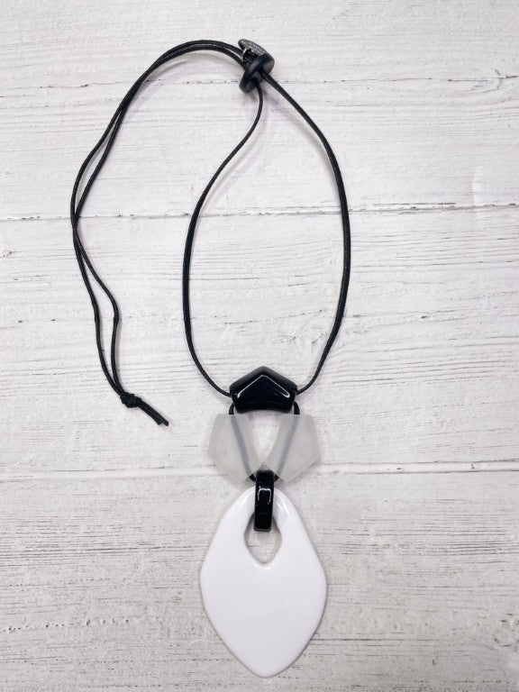 Alisha D Women's Black White Resin Pendant Adjustable Cord Necklace