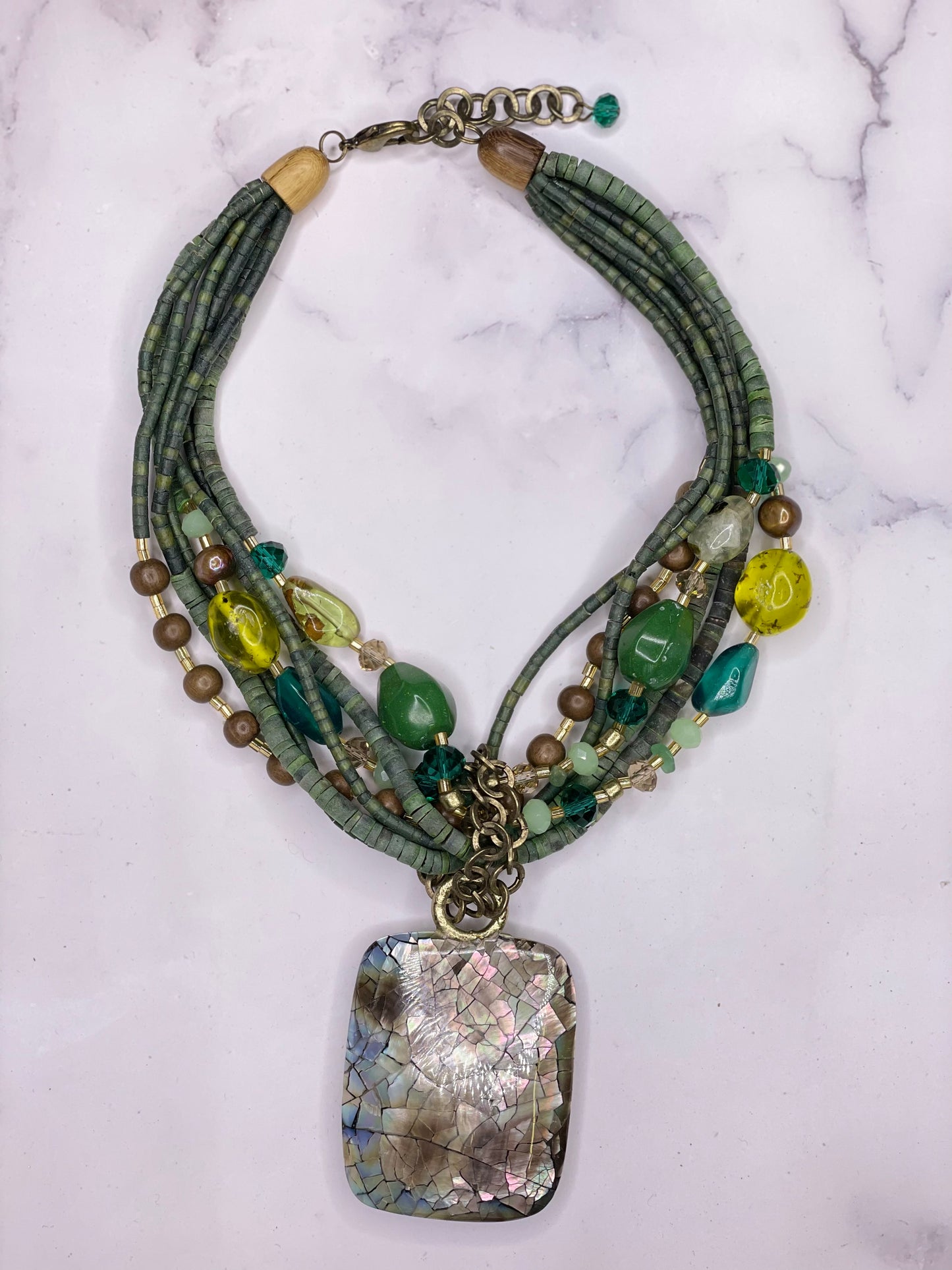 Alisha D Green Wild semi Precious Polished Stones Necklace Fall Colors